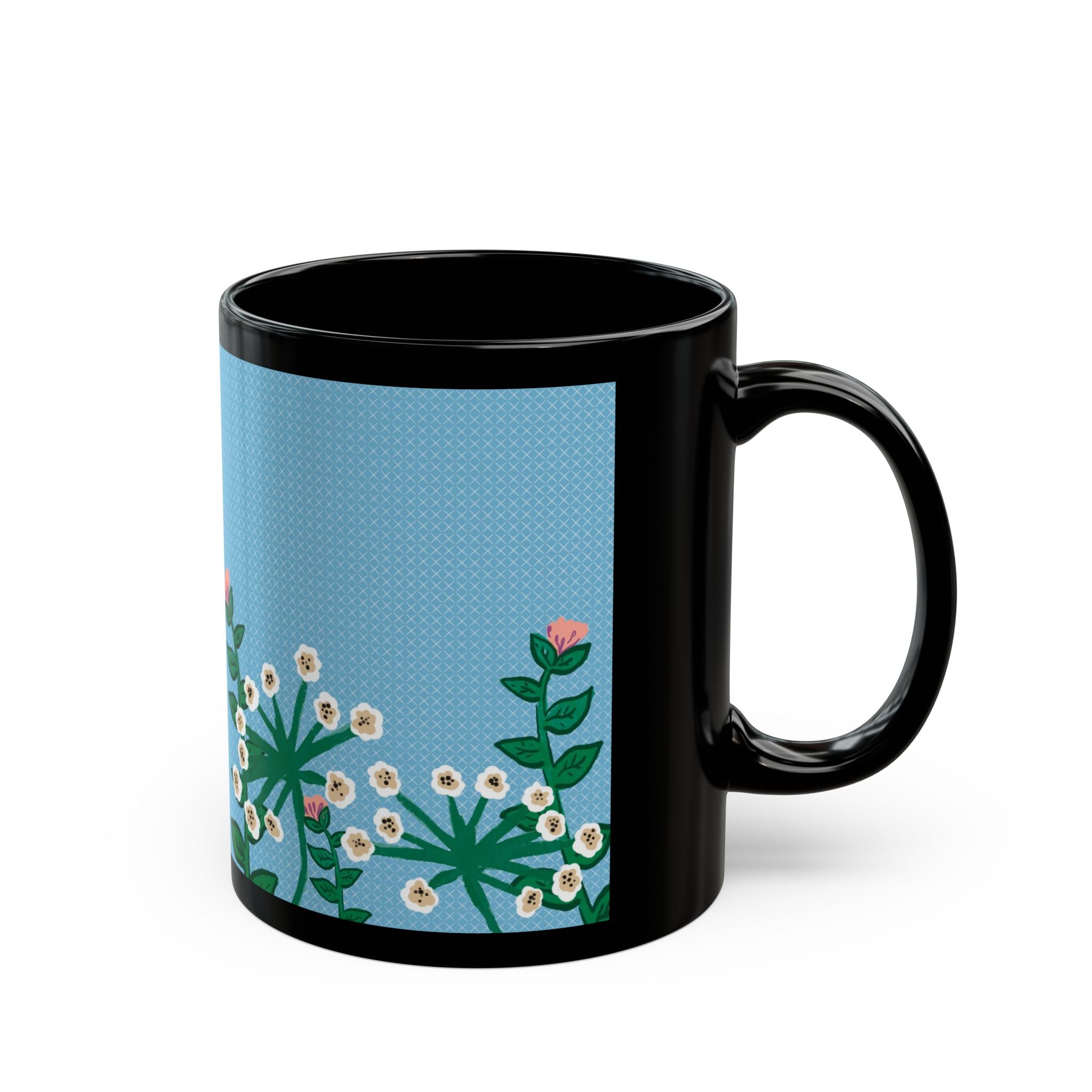Cute Cat & Flower Black Mug - Ideal Gift for Animal Lovers