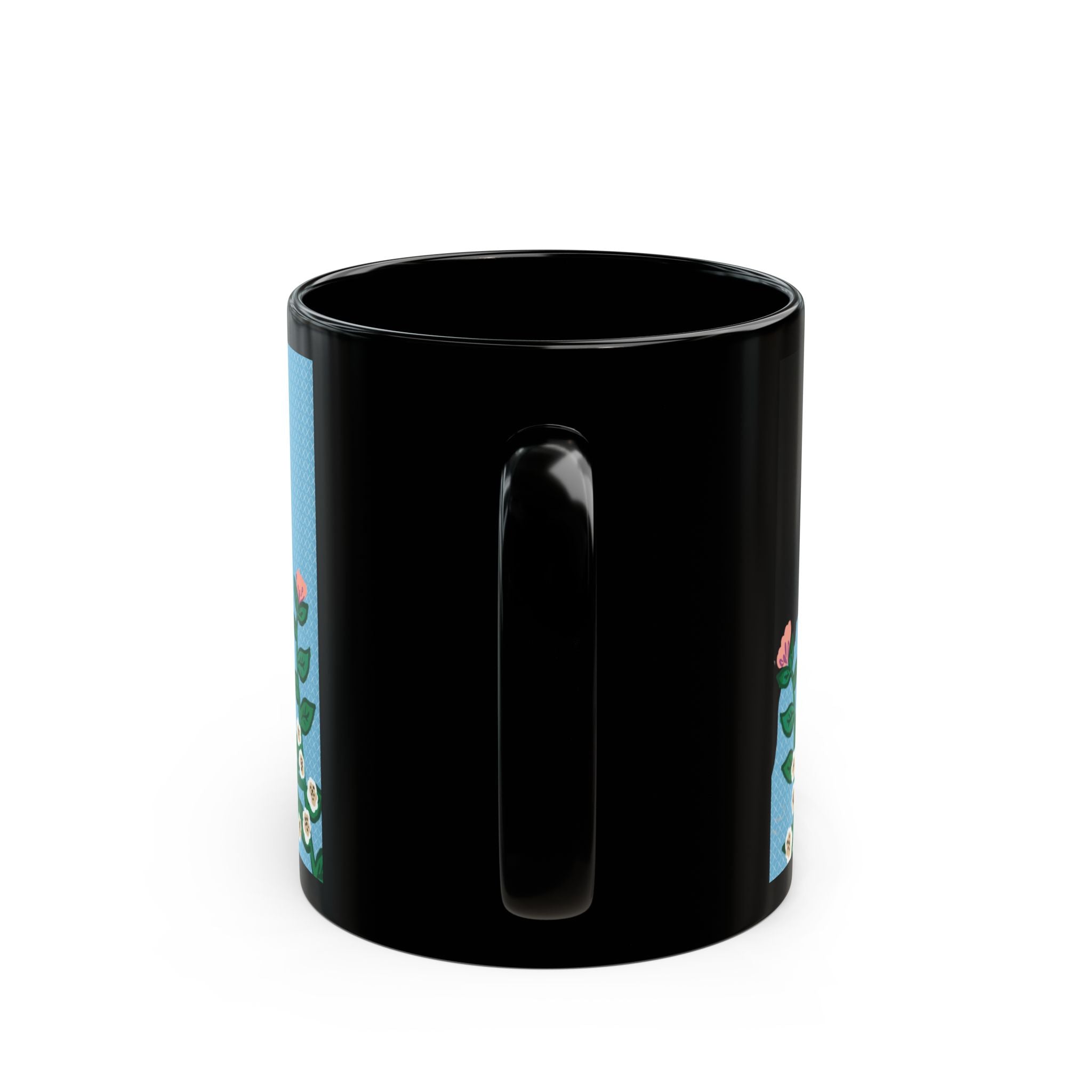 Cute Cat & Flower Black Mug - Ideal Gift for Animal Lovers