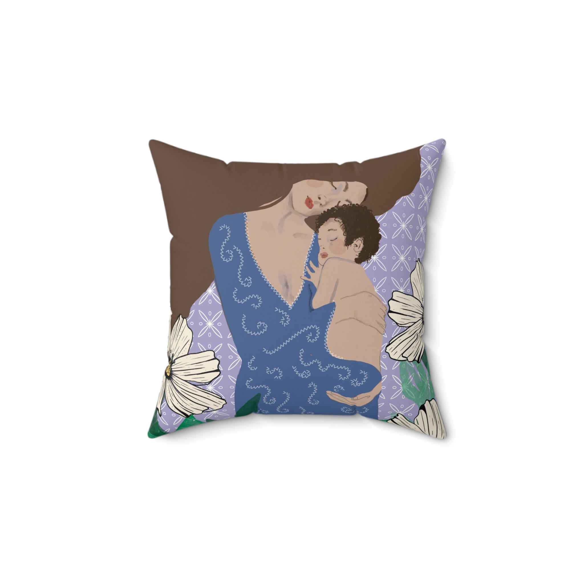 Artistic Mother and Child Throw Pillow - Floral Design