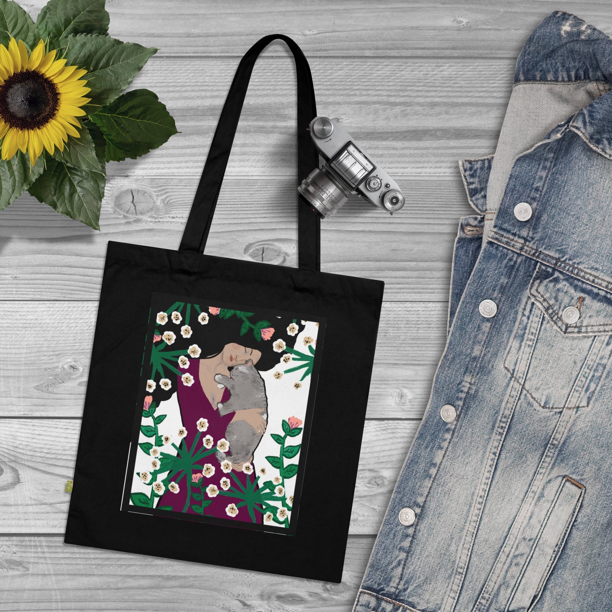 Eco-Friendly Organic Cotton Tote Bag with Floral Koala Design
