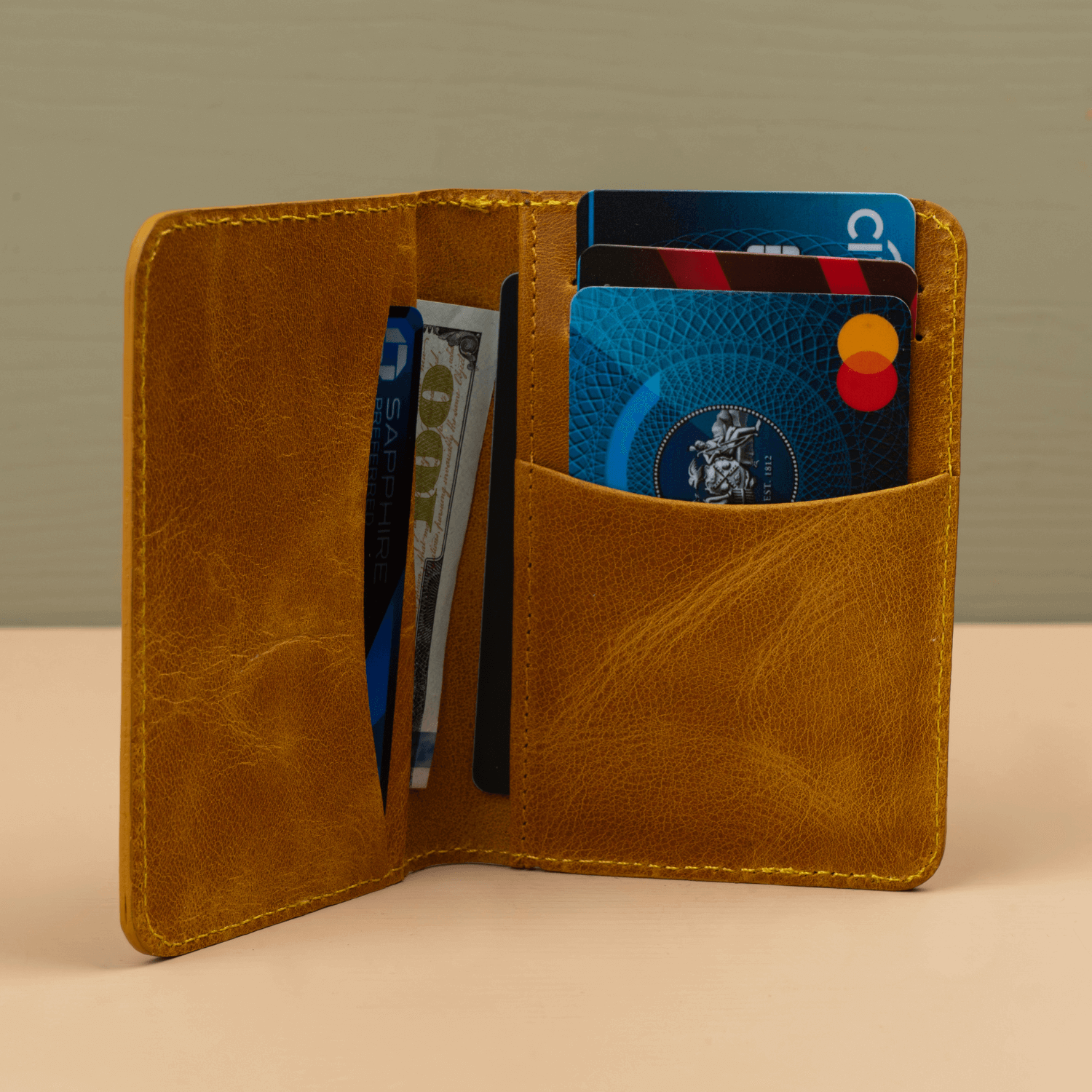 Yellow Leather Thin Wallet with Card Holder - LEATHERE