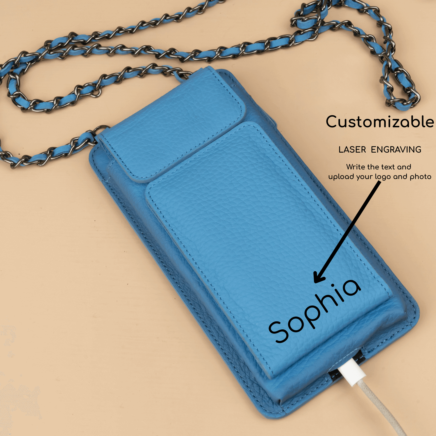 Leather Blue Crossbody Bag Phone Wallet - Columbus