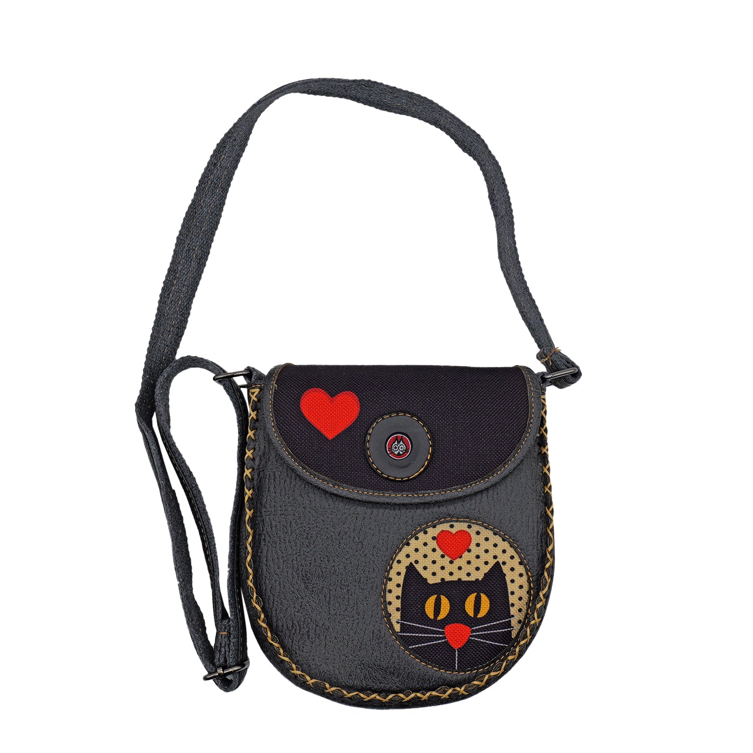 Charming Black Cat Leather Handbag & Wallet Set Of Three – Charcoal Gray
