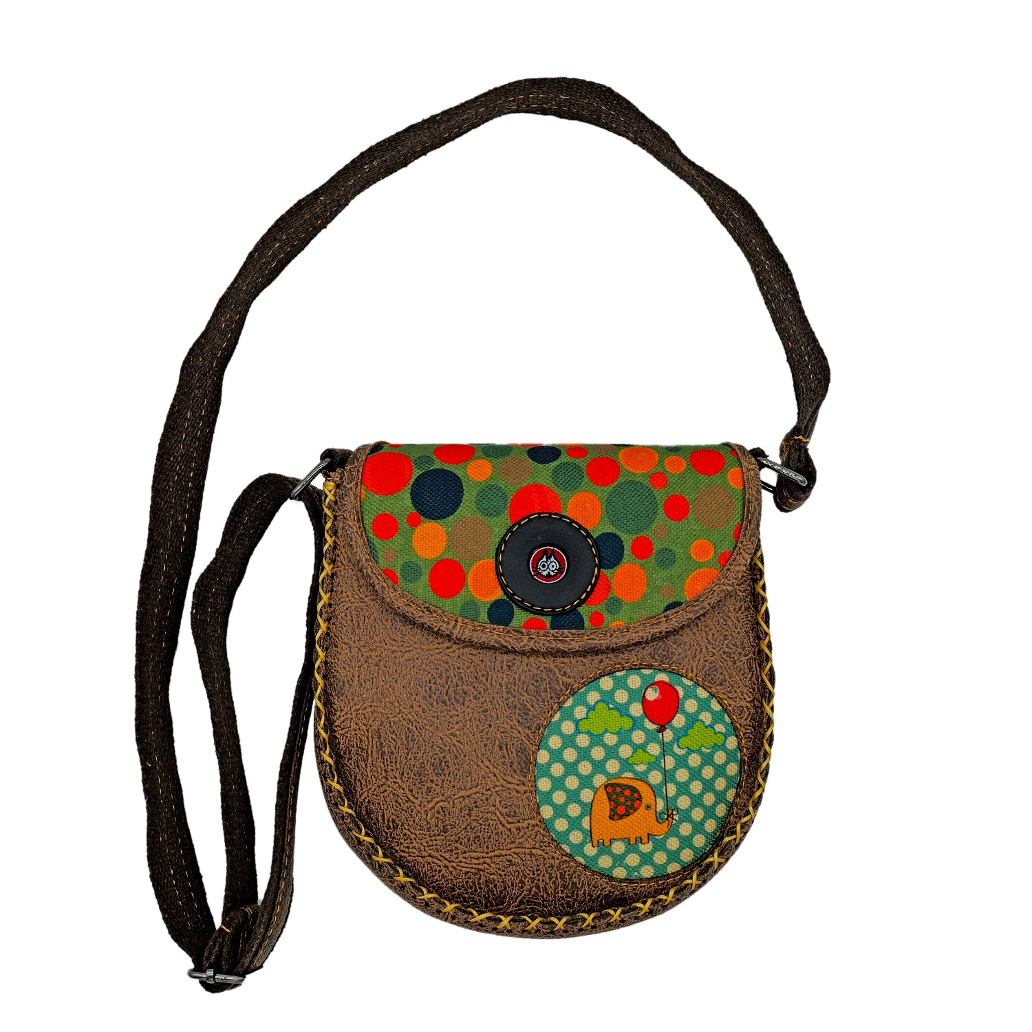 Playful Elephant Leather Handbag & Wallet Set Of Two – Coffee Brown