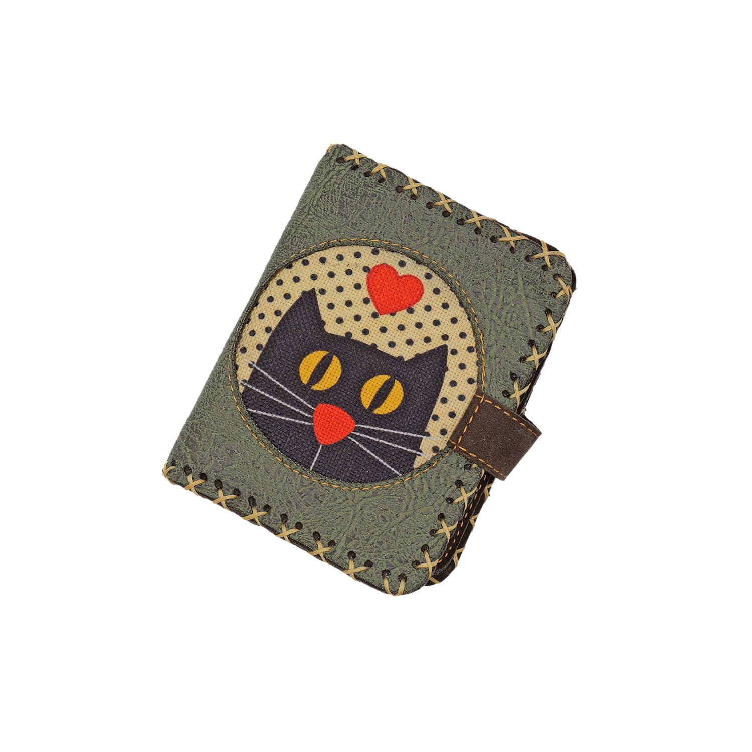 Charming Black Cat Leather Handbag & Wallet Set Of Three – Olive Green