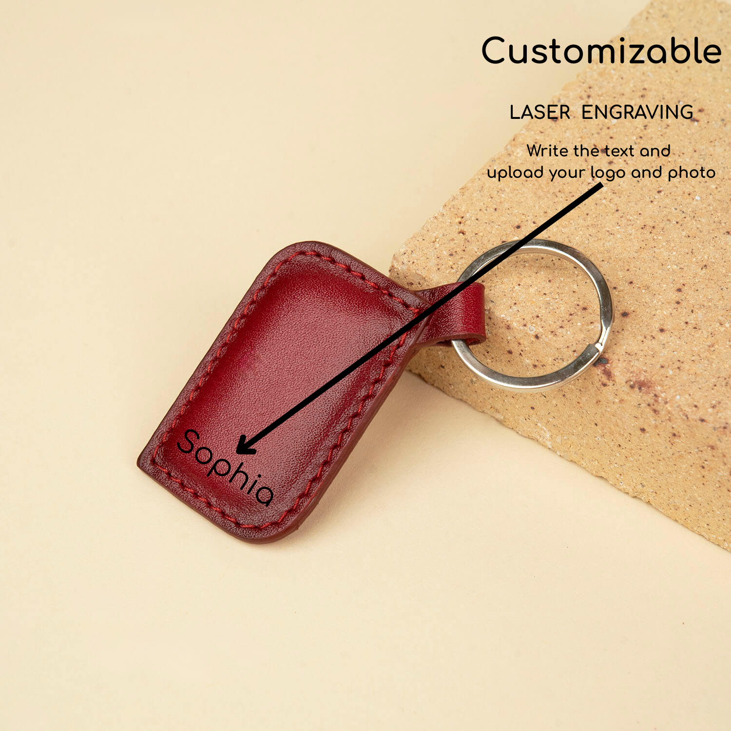 Stylish Leather Keychain - Dark Red - Burbank