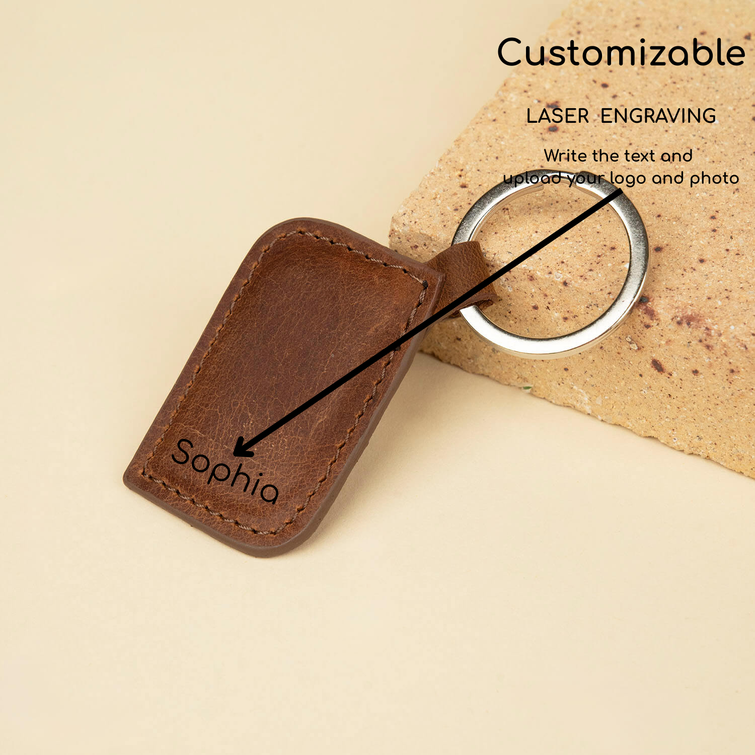 Stylish Leather Keychain - Dark Brown - Burbank