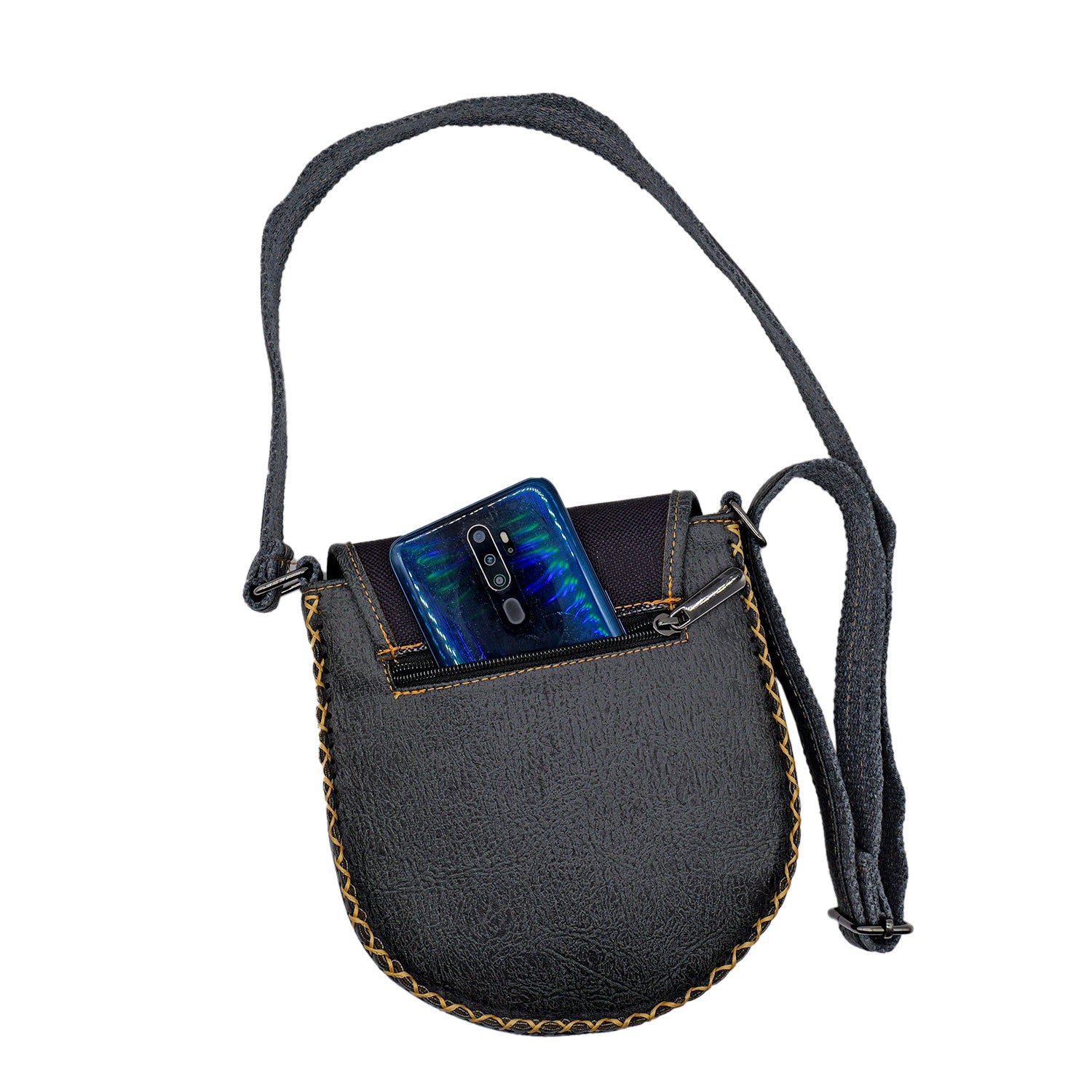 Charming Black Cat Leather Handbag & Wallet Set Of Two - Charcoal Gray