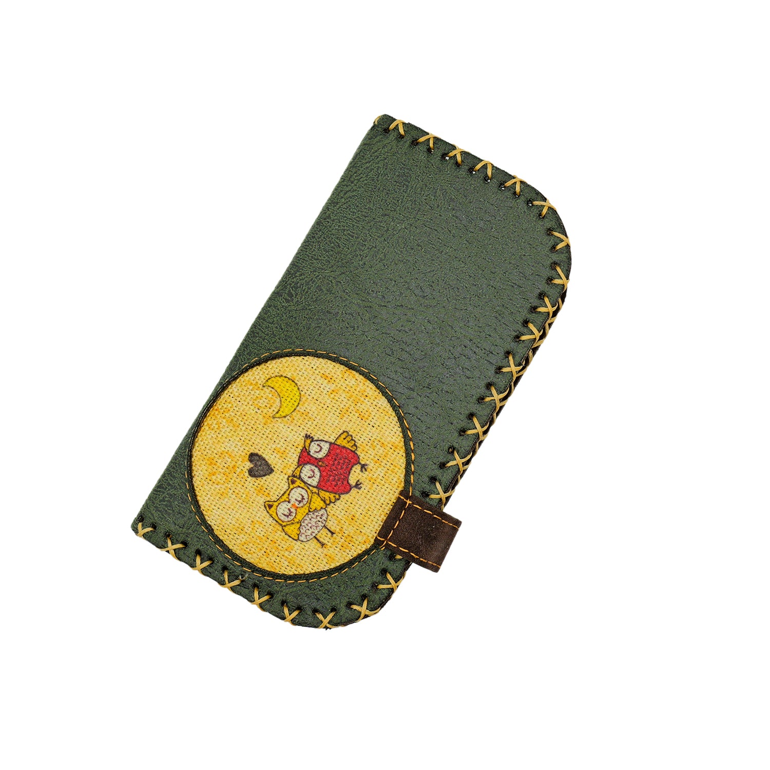 Whimsical Owl Leather Handbag & Large Wallet Set Of Two - Sage Green