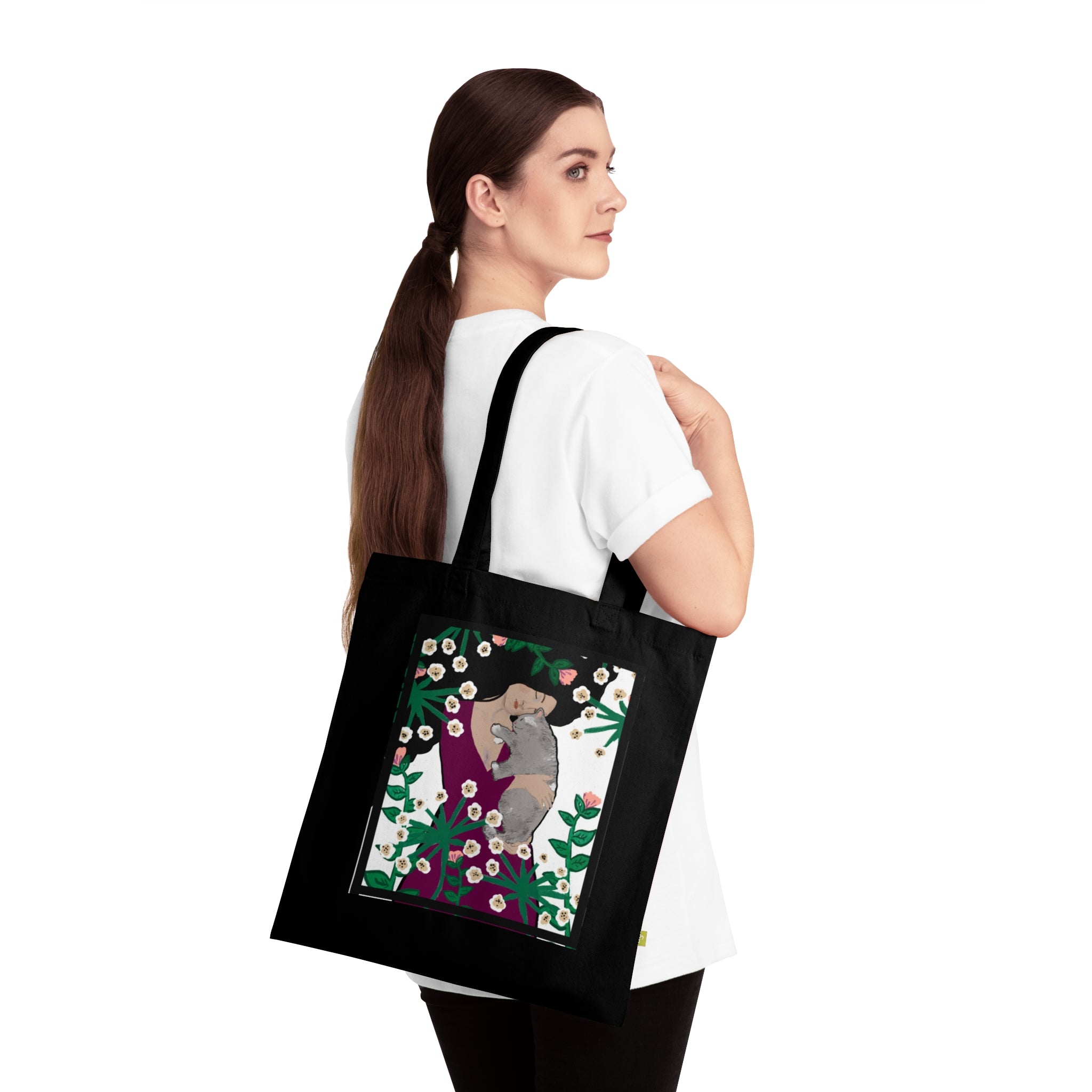 Eco-Friendly Organic Cotton Tote Bag with Floral Koala Design