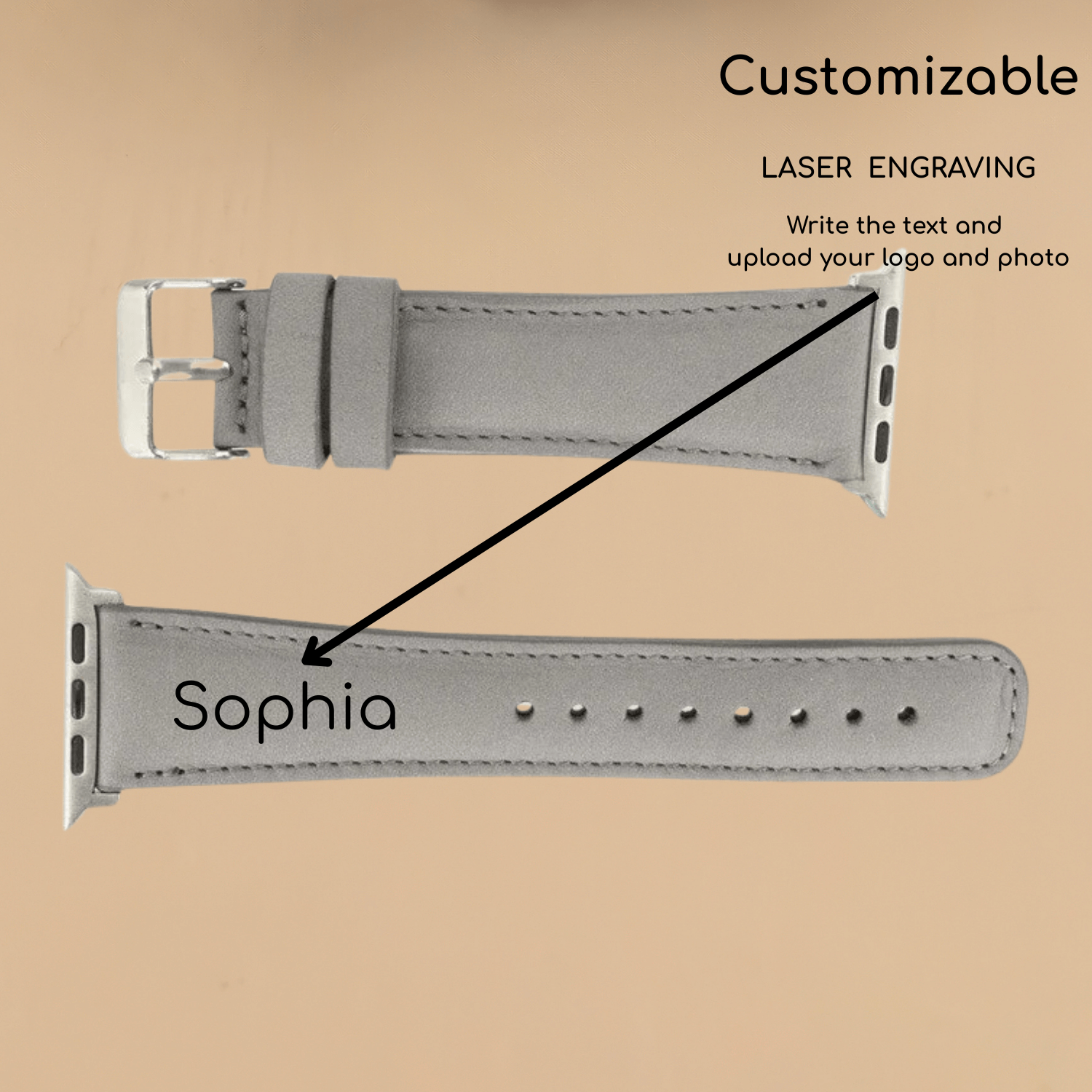 Apple Watch Grey Leather Strap - Boston