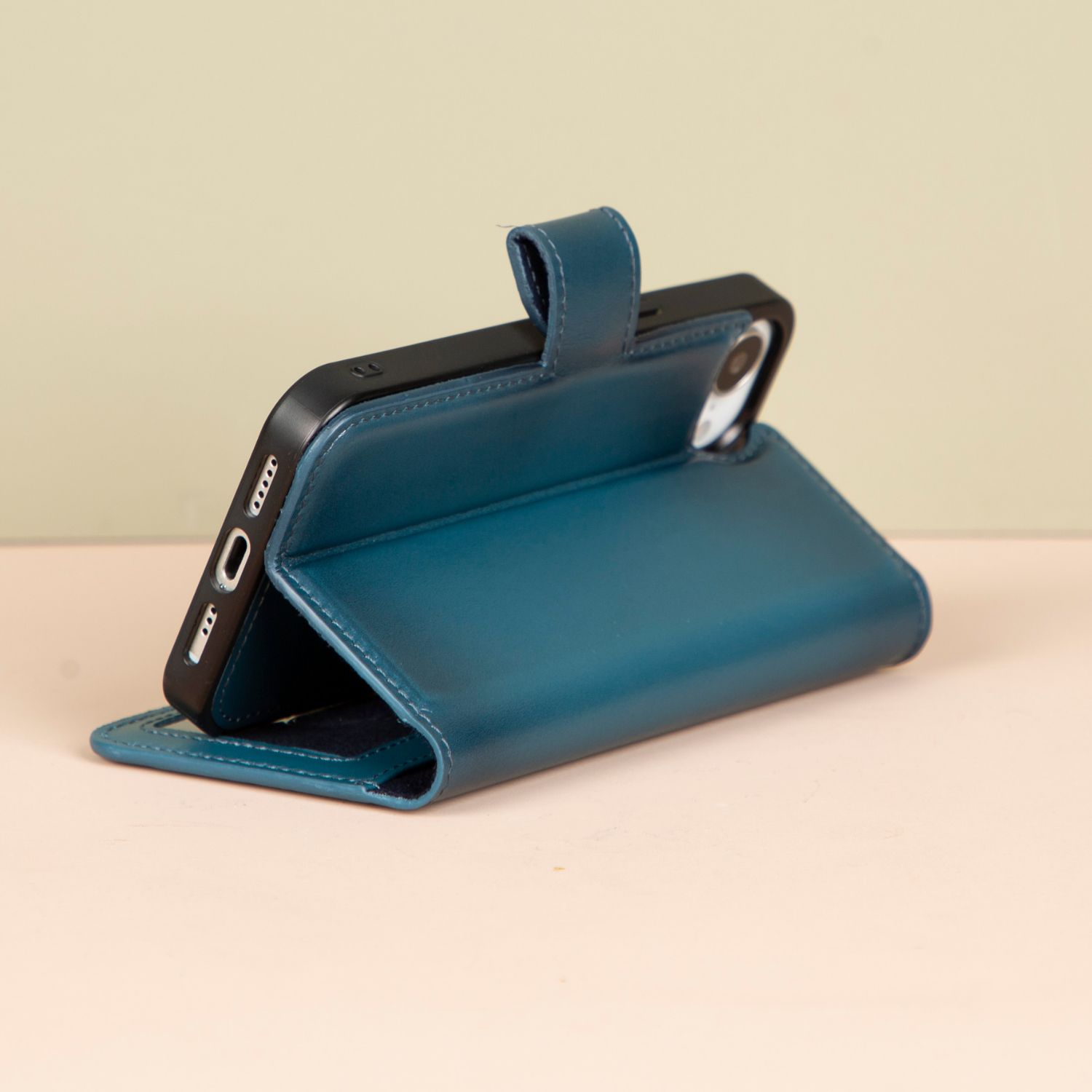 iPhone 16e Leather Wallet Case - Petrol Blue - Brooklyn