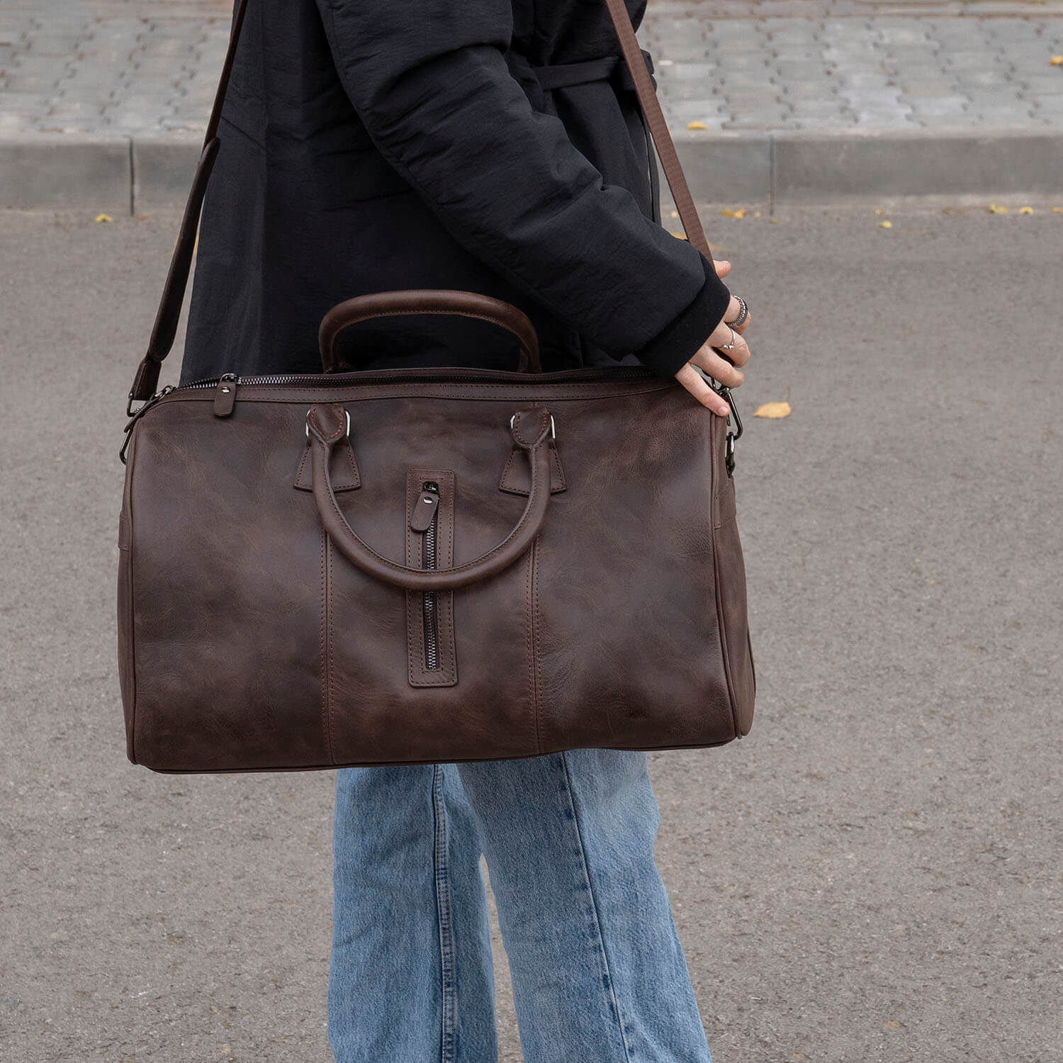 Vintage Leather Weekender Bag - Dark Brown - Edison