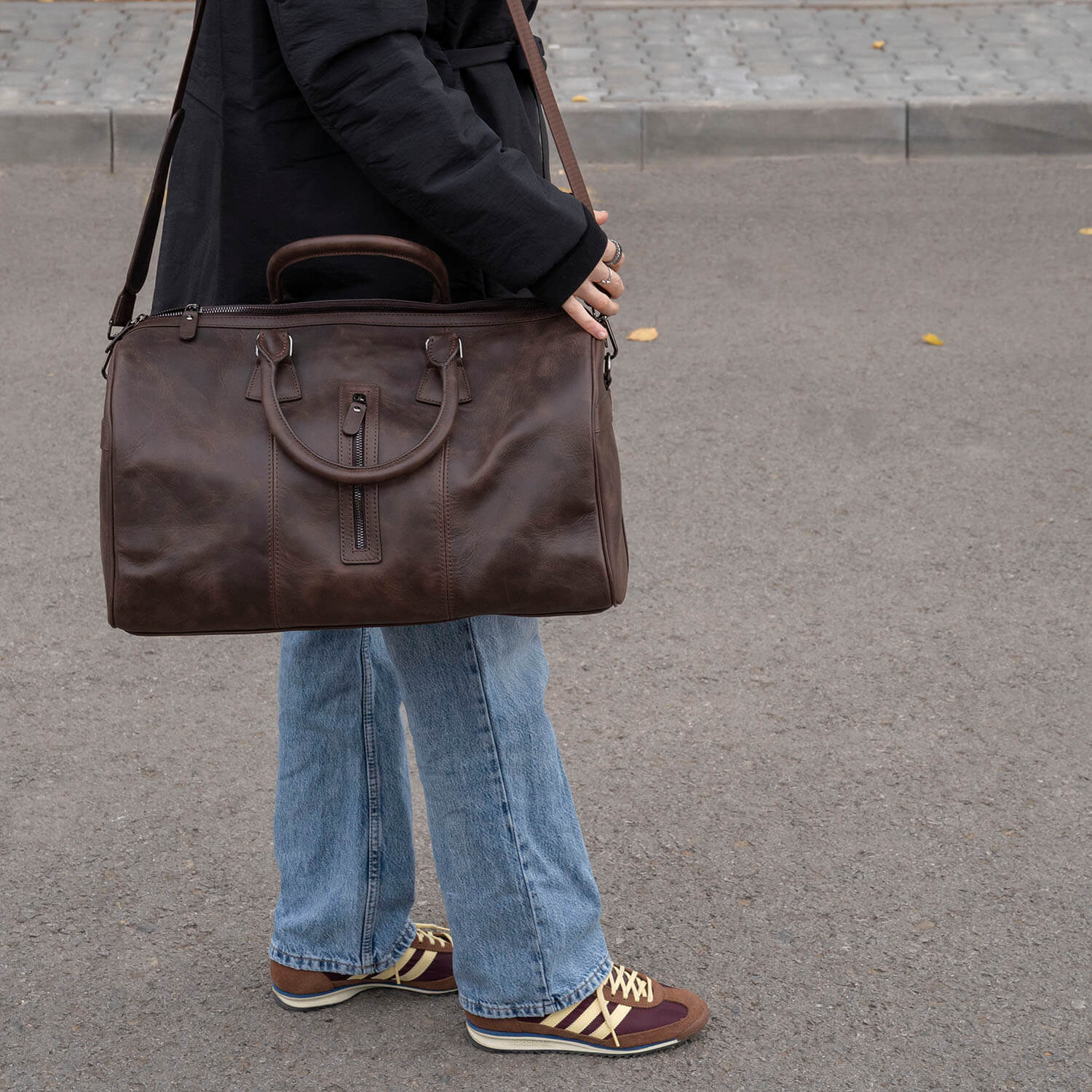 Vintage Leather Weekender Bag - Dark Brown - Edison