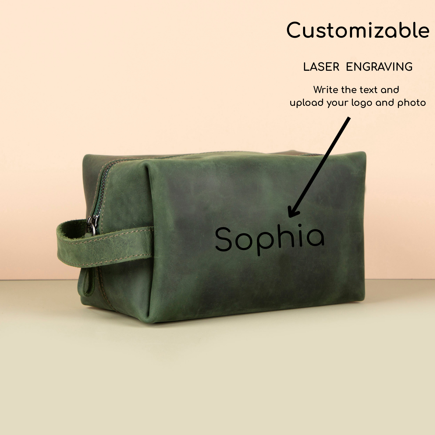 Handmade Leather Makeup Bag - Green- Minneapolis