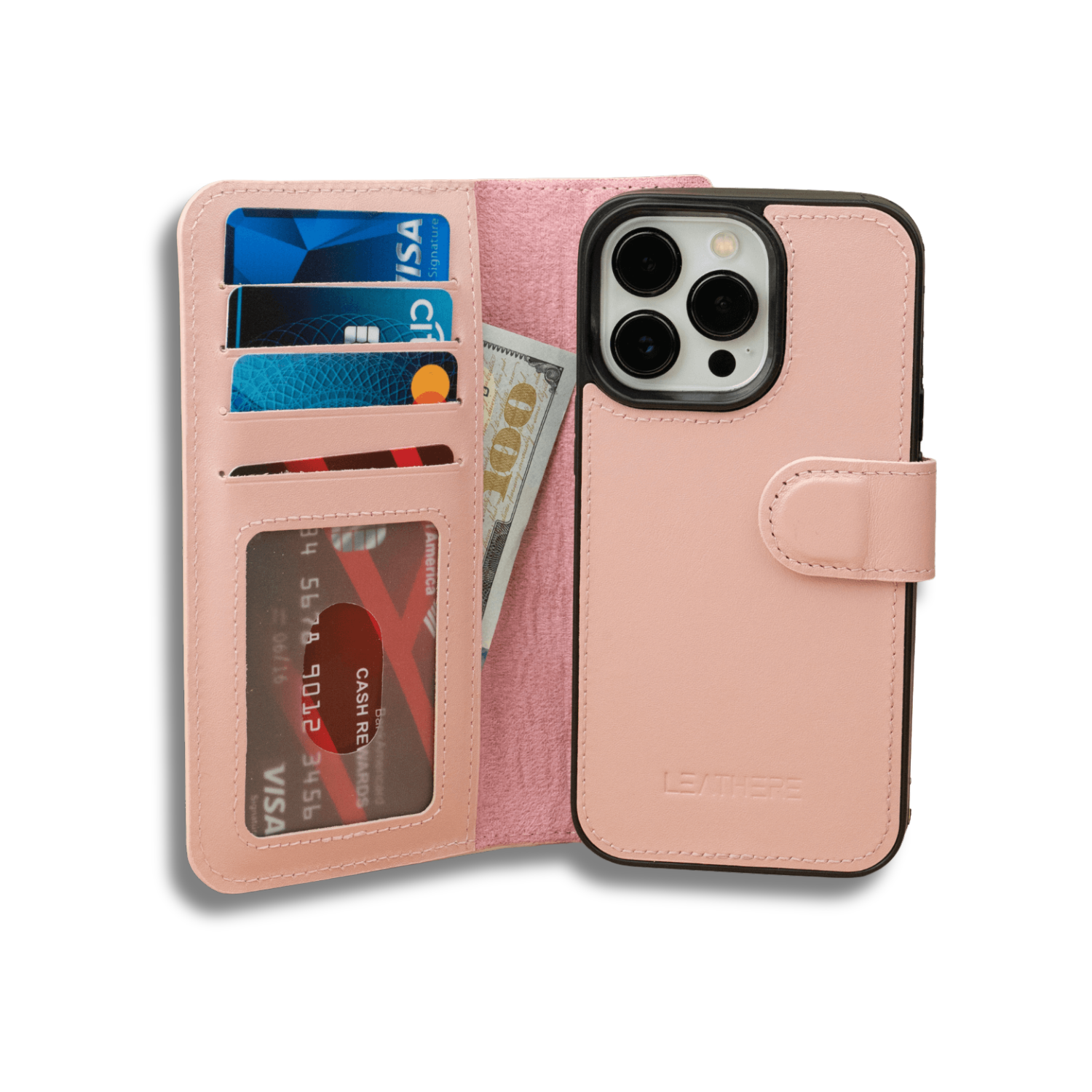 iPhone 16 Series Pink Leather Wallet Case - New York