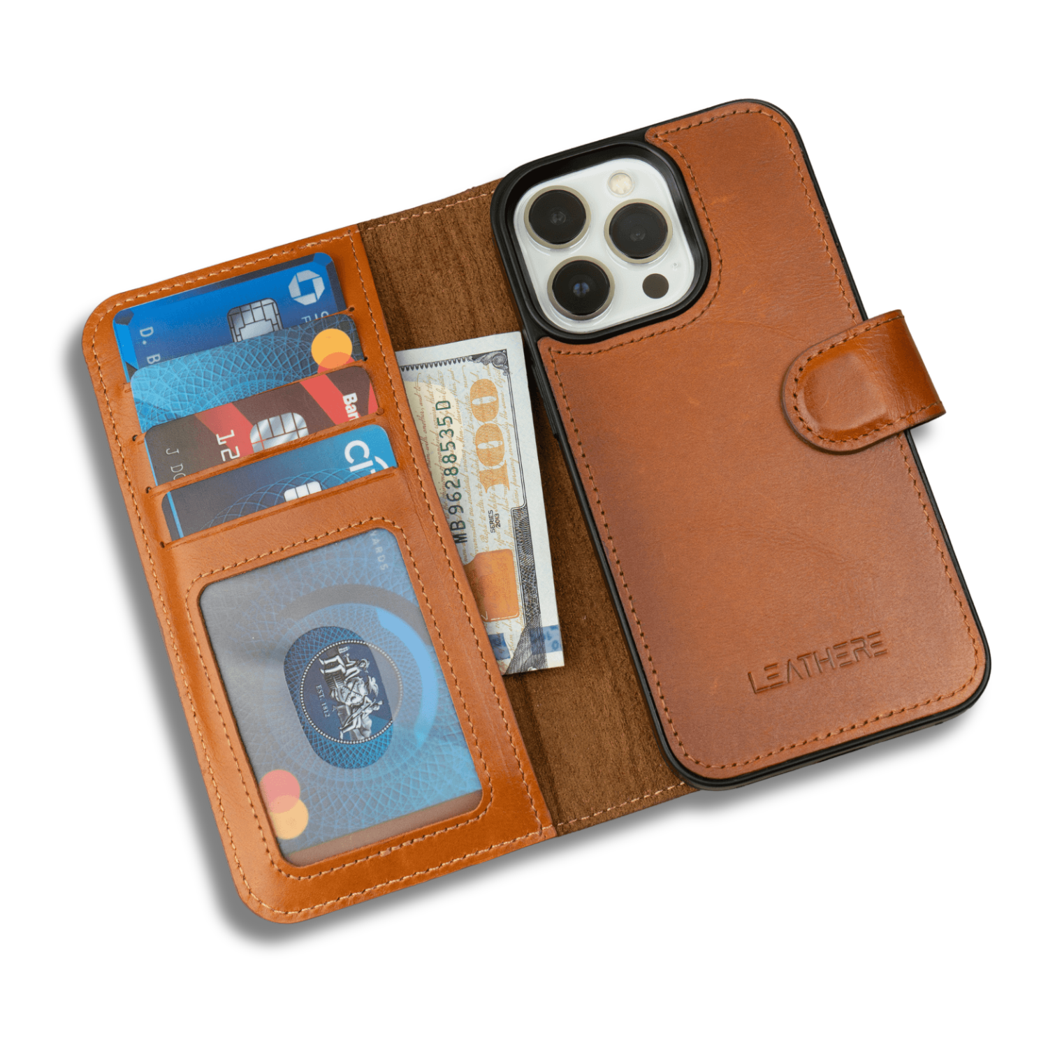 iPhone 16 Series Rustic Brown Leather Wallet Case - New York