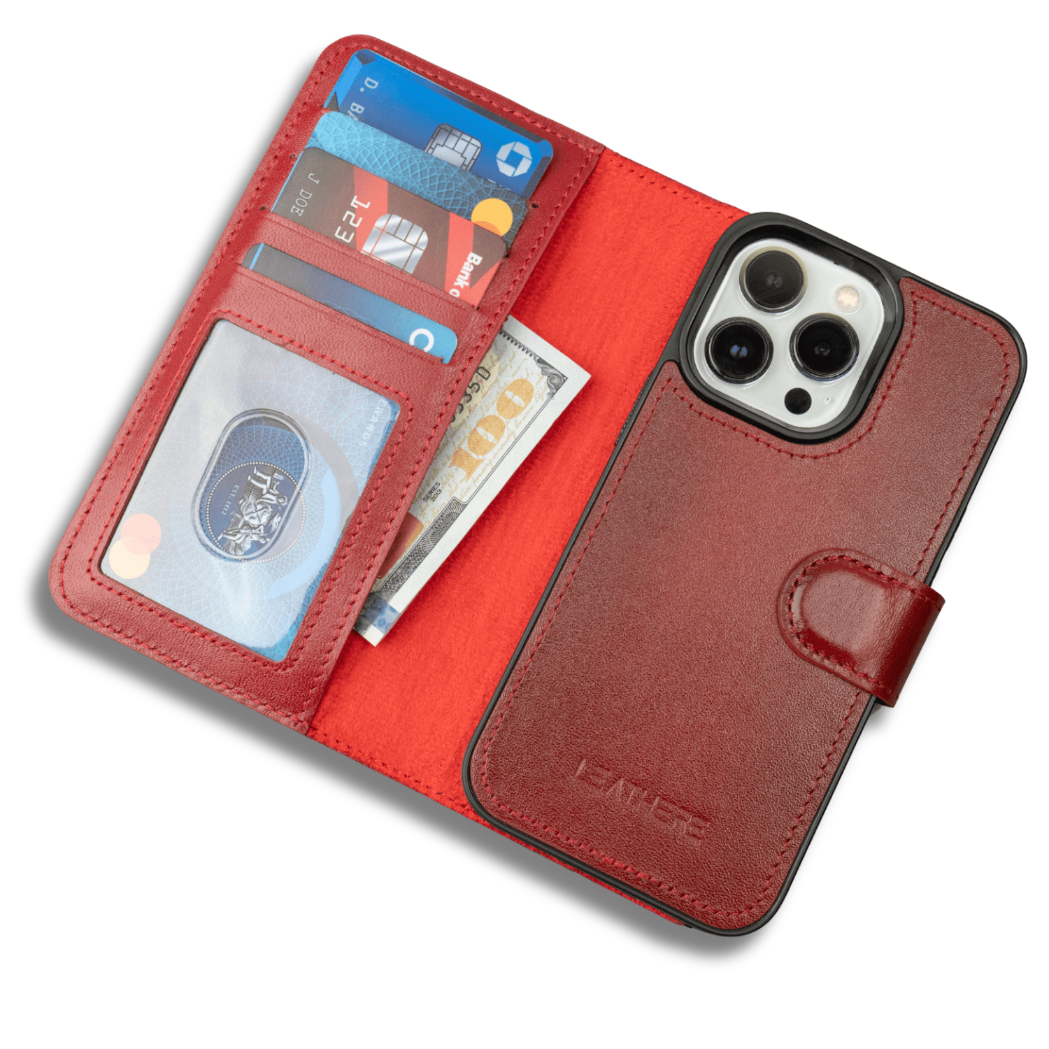 iPhone 16 Series Red Leather Wallet Case - New York