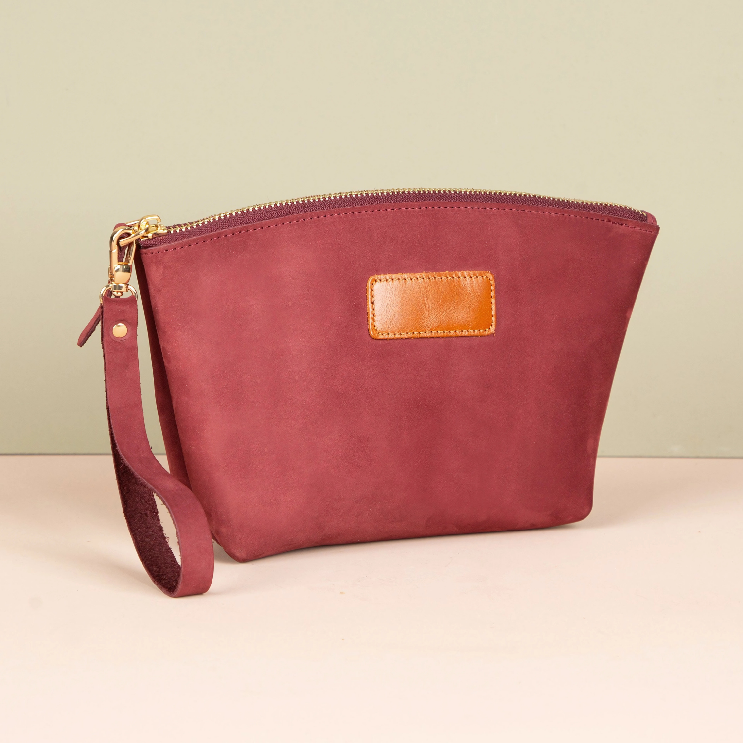 Handmade Leather Makeup Bag - Burgundy - Savannah