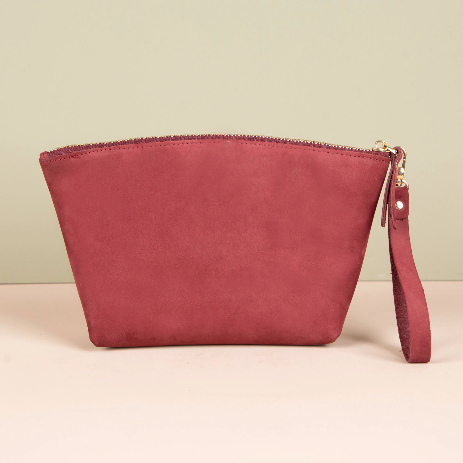 Handmade Leather Makeup Bag - Burgundy - Savannah