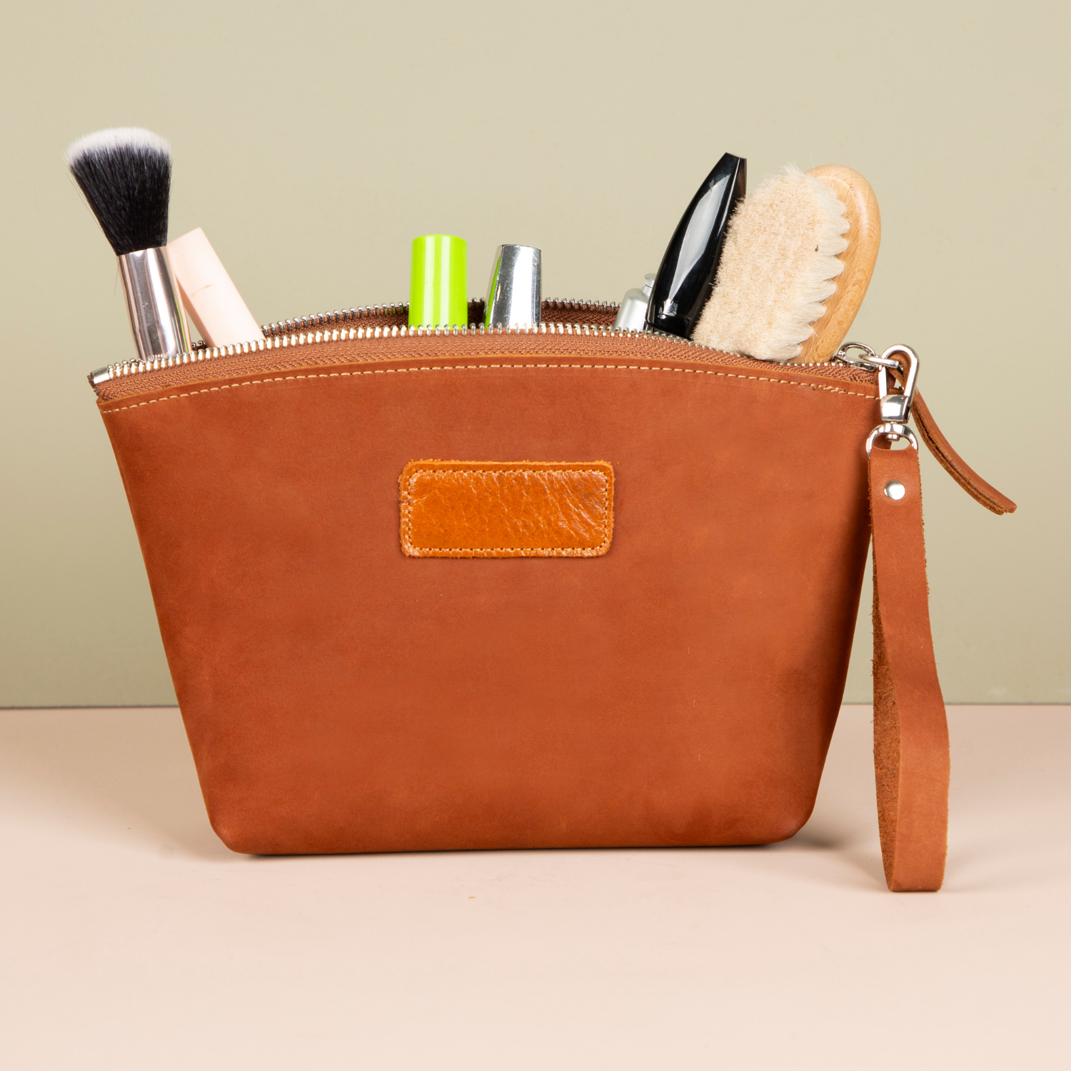 Handmade Leather Makeup Bag - Tan - Savannah