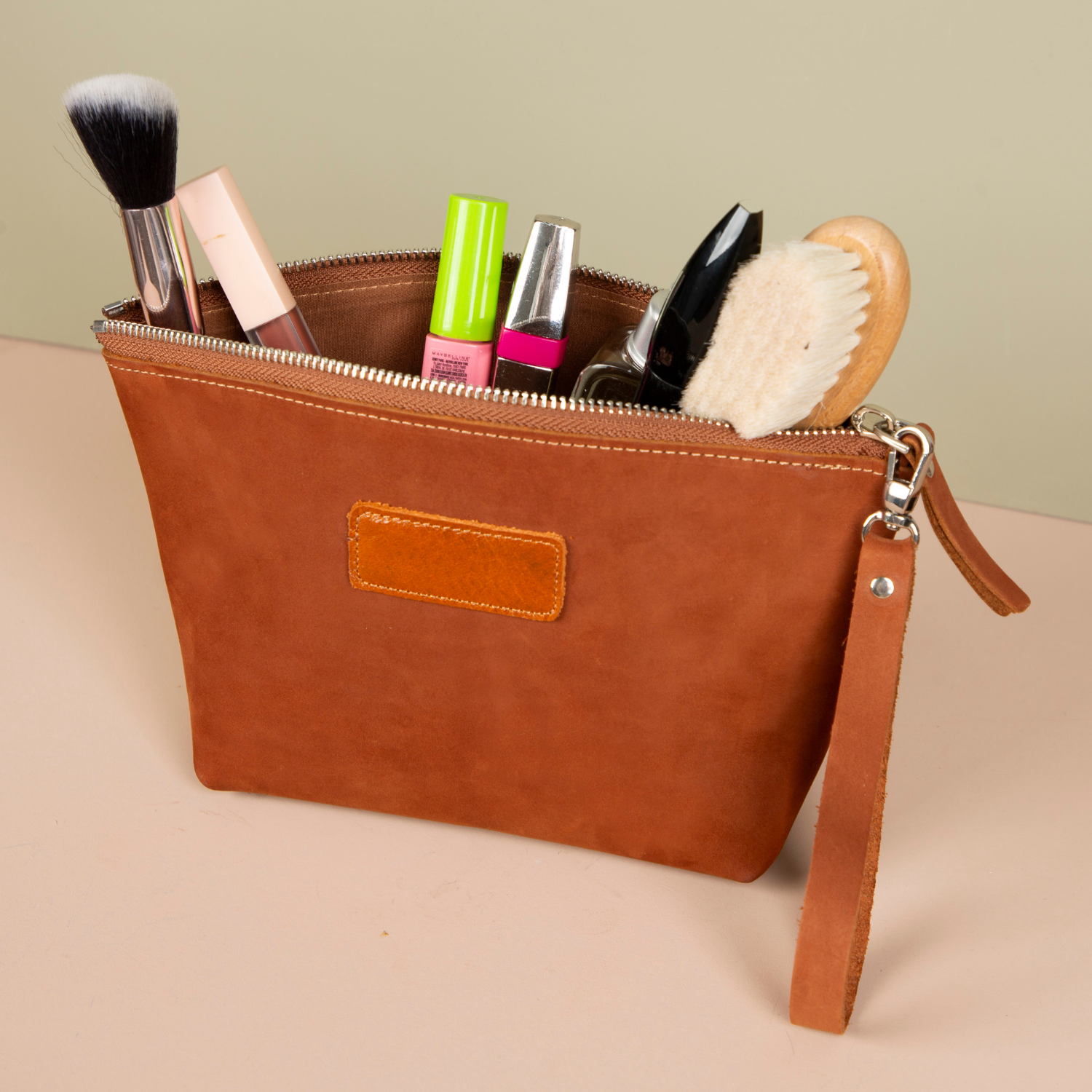 Handmade Leather Makeup Bag - Tan - Savannah