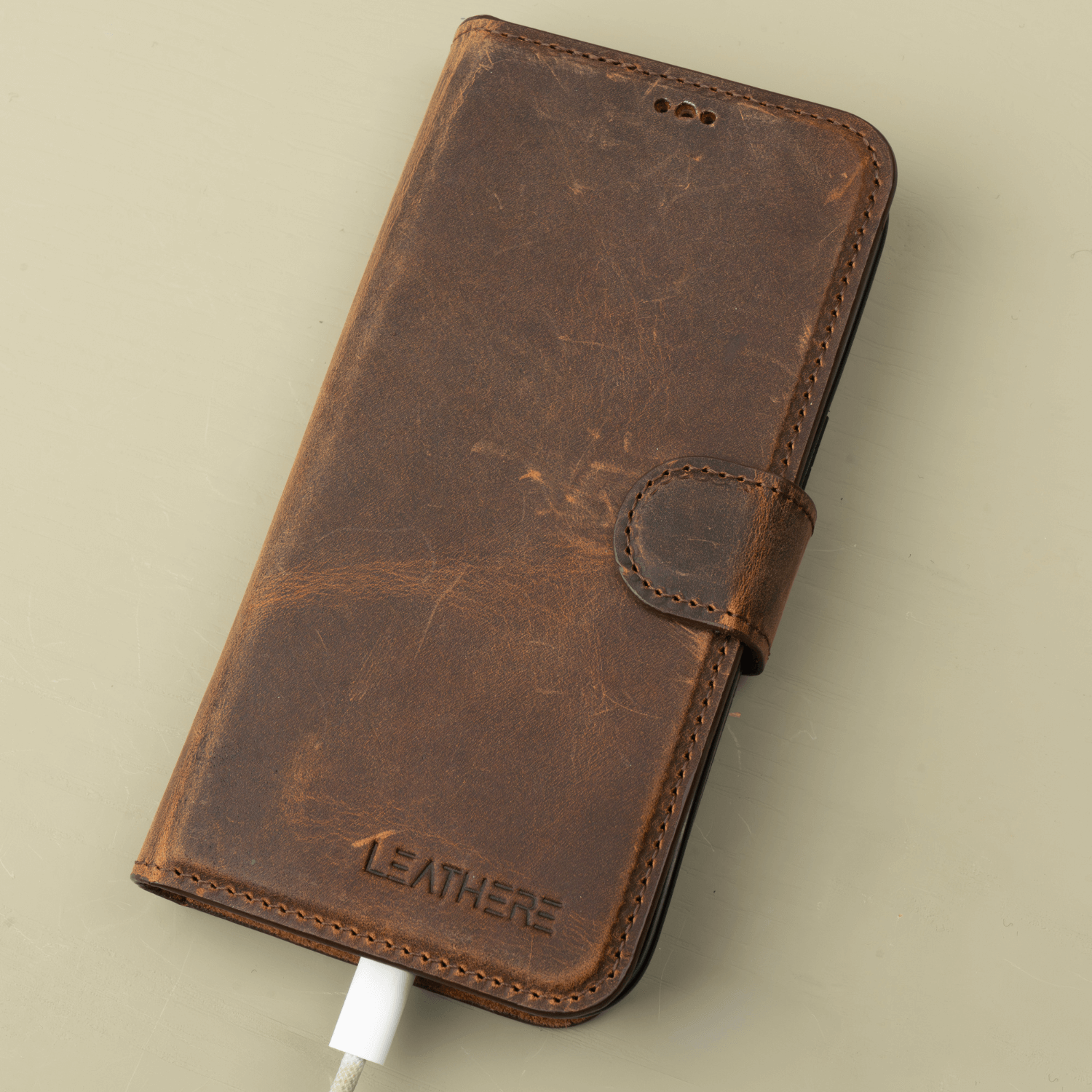 Dark Brown Leather iPhone 16 Series Wallet Case - LEATHERE