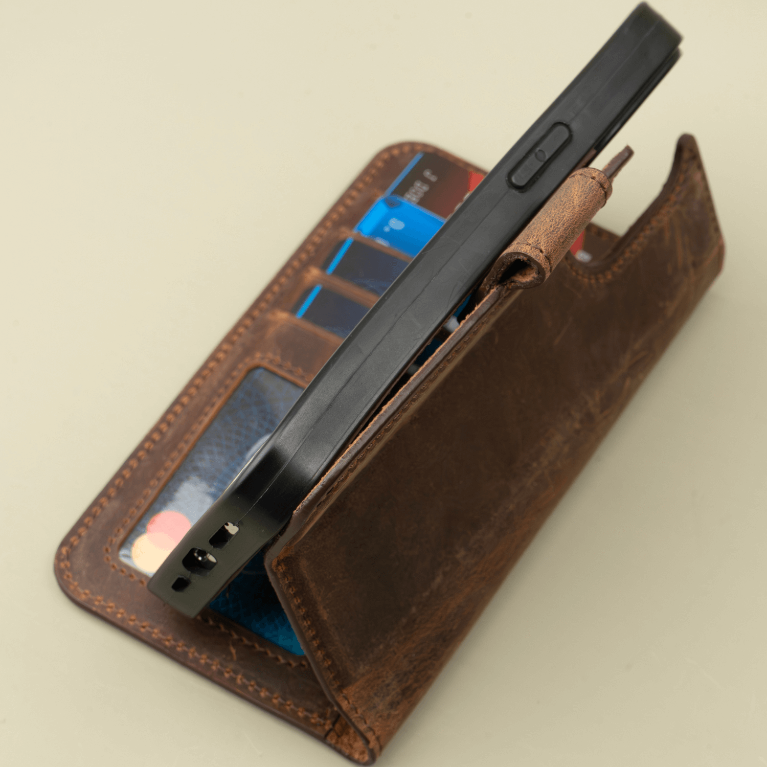 Dark Brown Leather iPhone 16 Series Wallet Case - LEATHERE