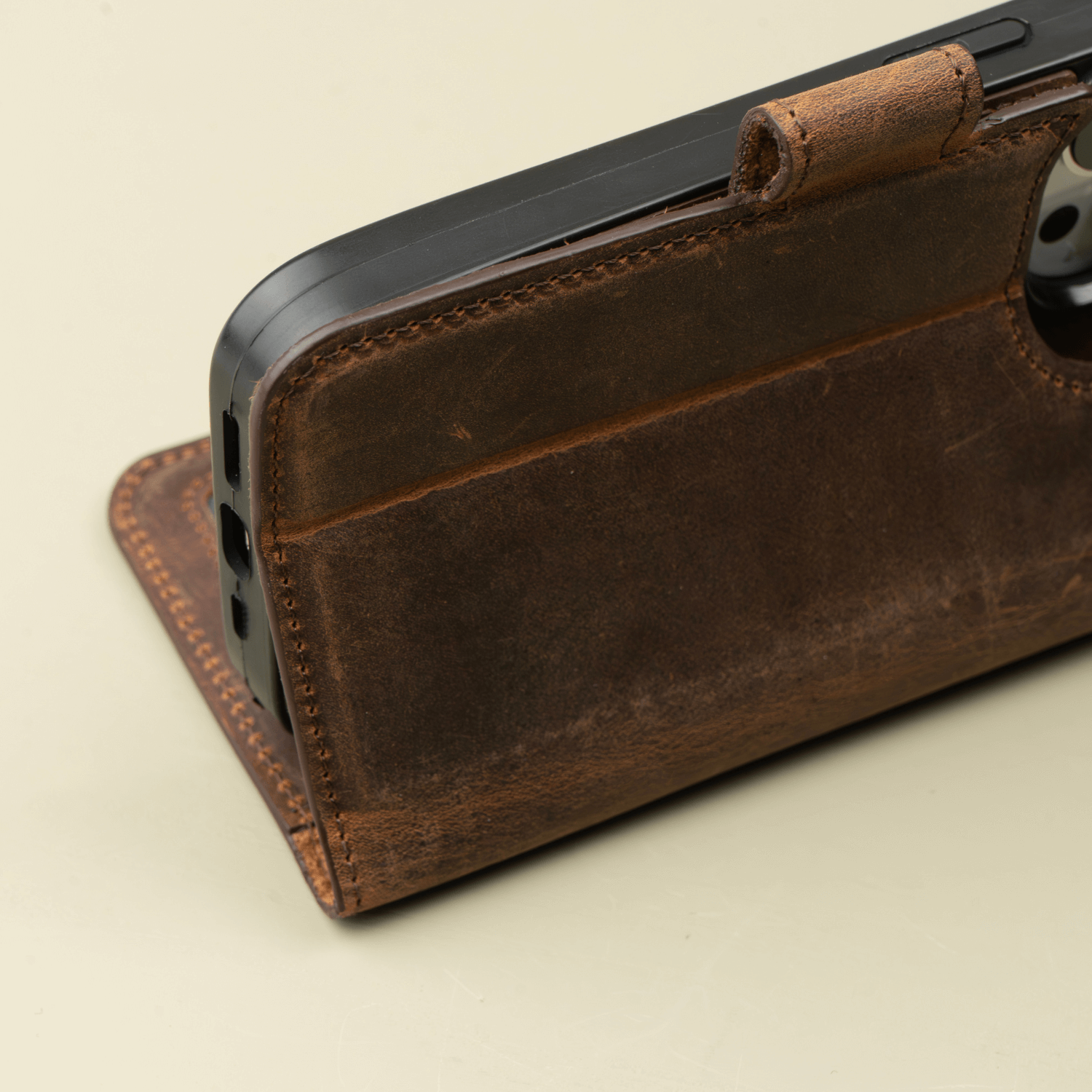 Dark Brown Leather iPhone 16 Series Wallet Case - LEATHERE