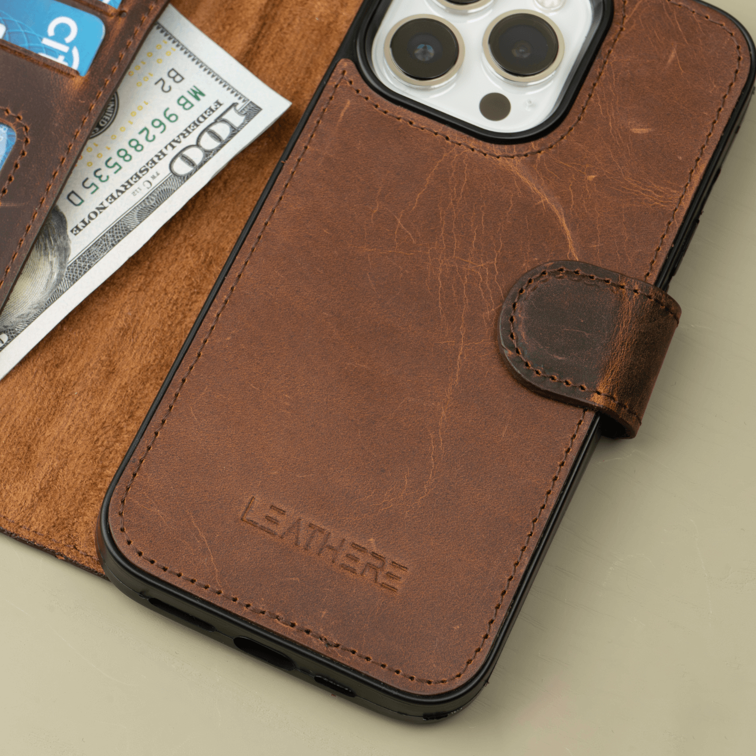 Dark Brown Leather iPhone 16 Series Wallet Case - LEATHERE