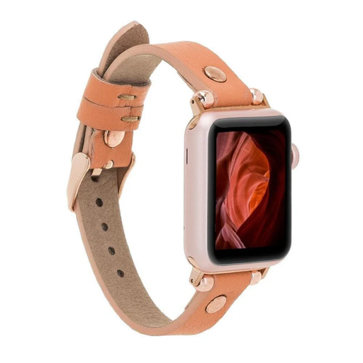 Brick Leather Slim Apple Watch Band with Rivet - LEATHERE