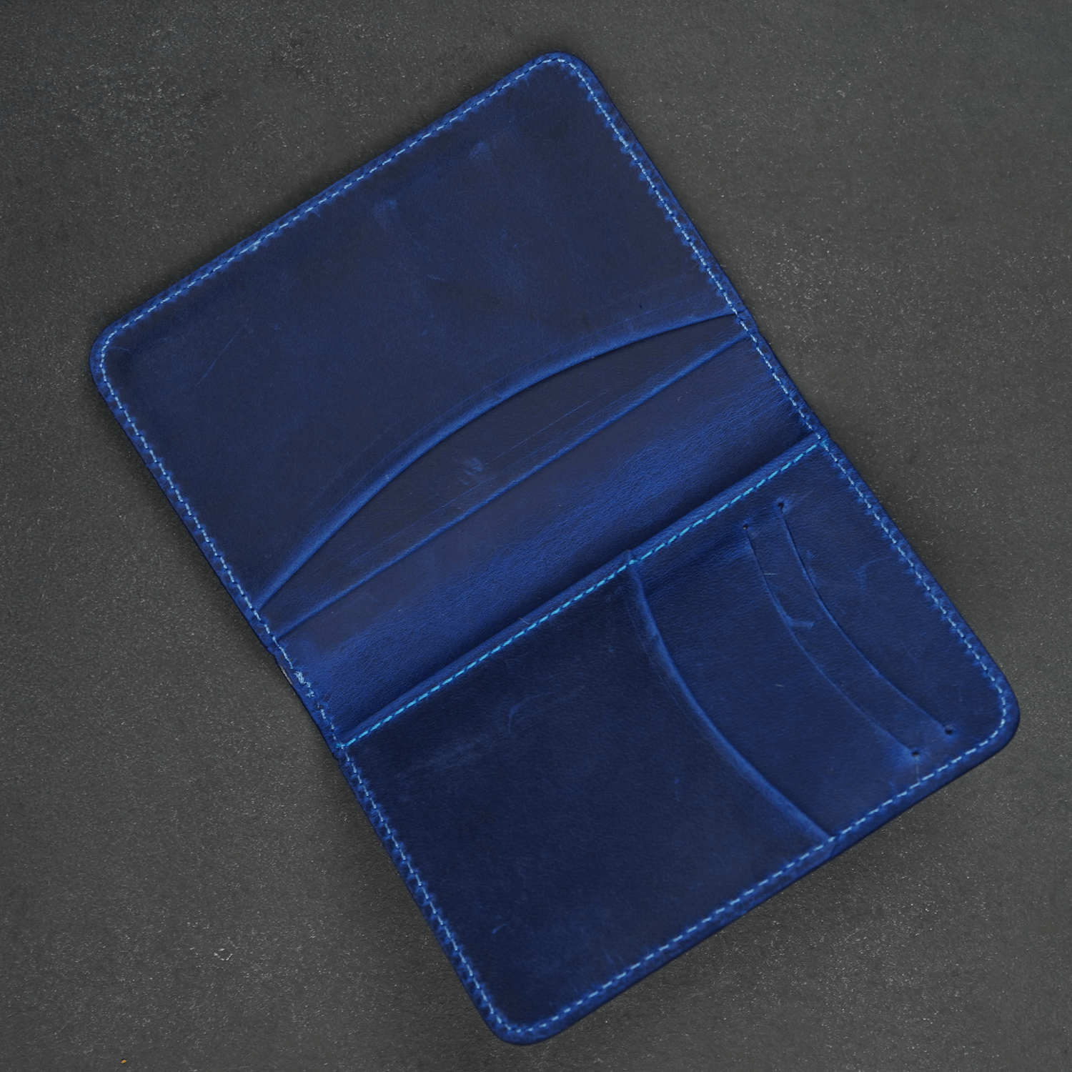 Blue Leather Thin Wallet with Card Holder - LEATHERE