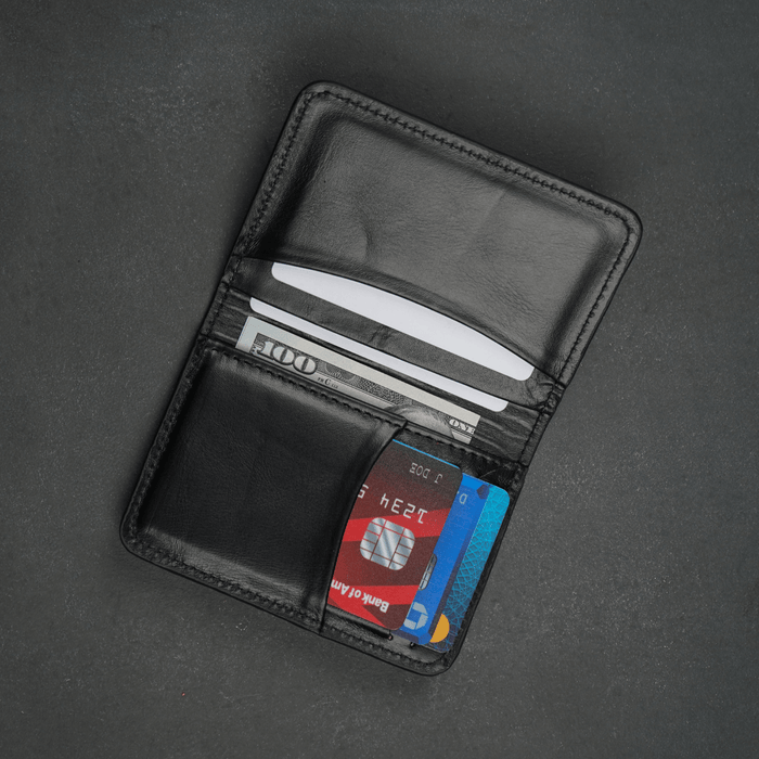 Black Leather Thin Wallet with Card Holder - LEATHERE