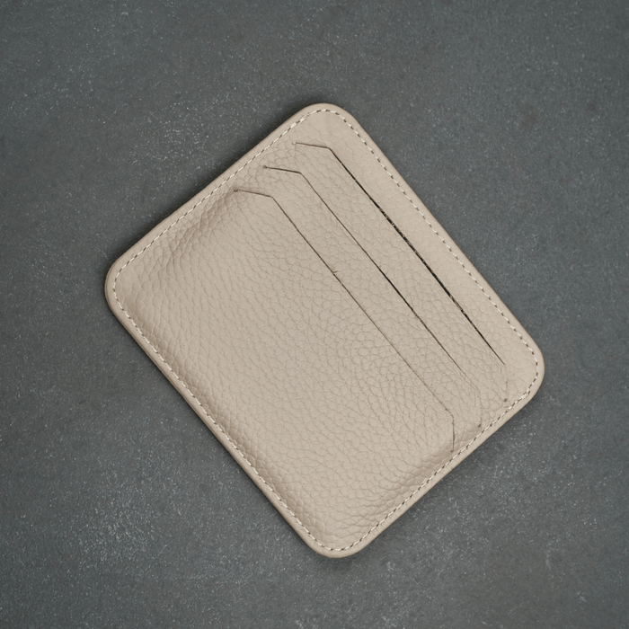 Cream Leather Thin Card Holder Wallet - LEATHERE