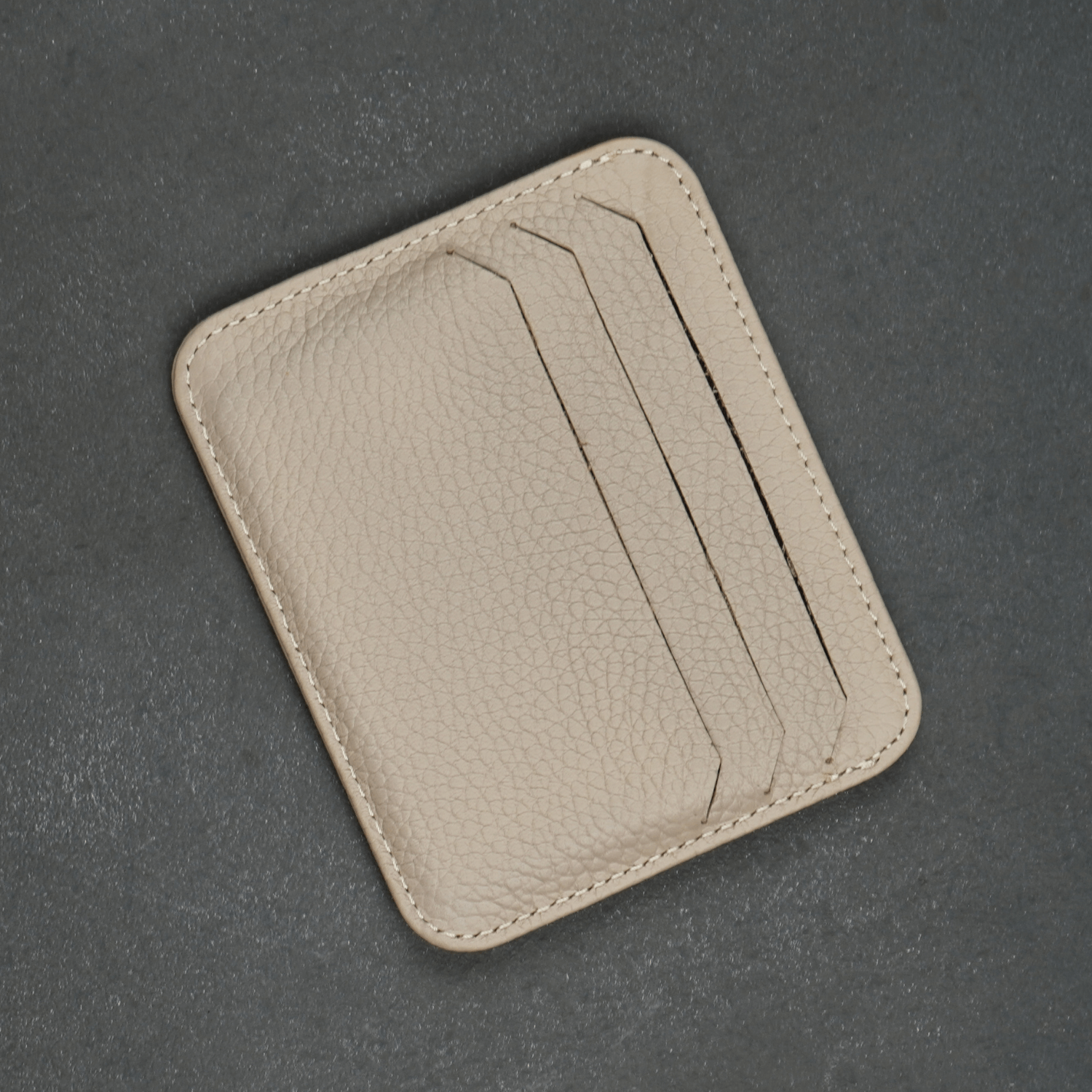 Cream Leather Thin Card Holder Wallet - LEATHERE