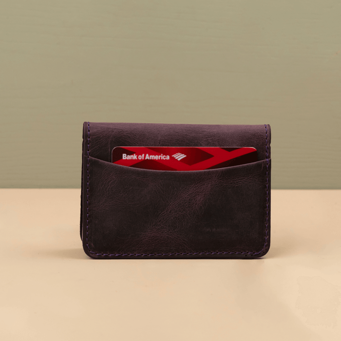 Purple Leather Thin Wallet with Card Holder - LEATHERE