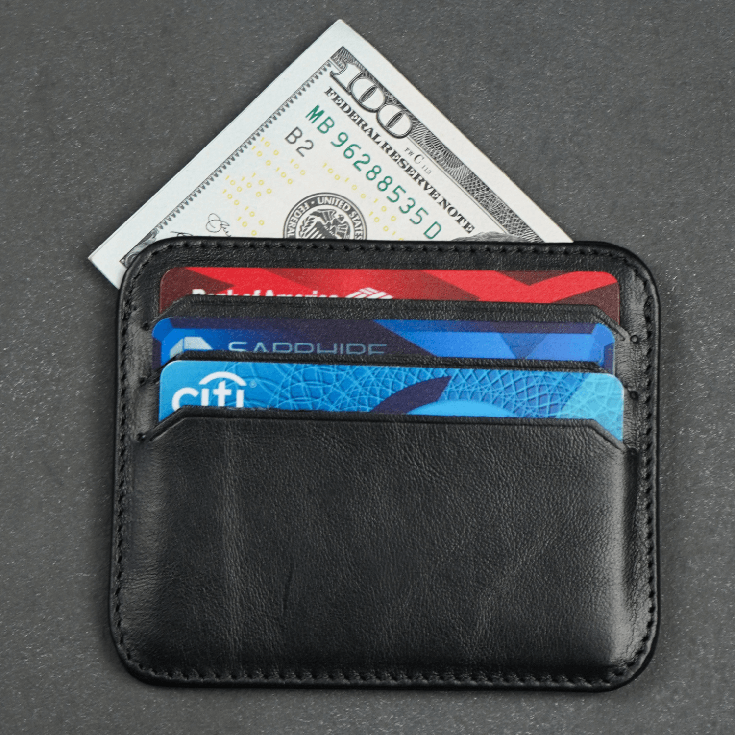 Black Leather Thin Card Holder Wallet - LEATHERE