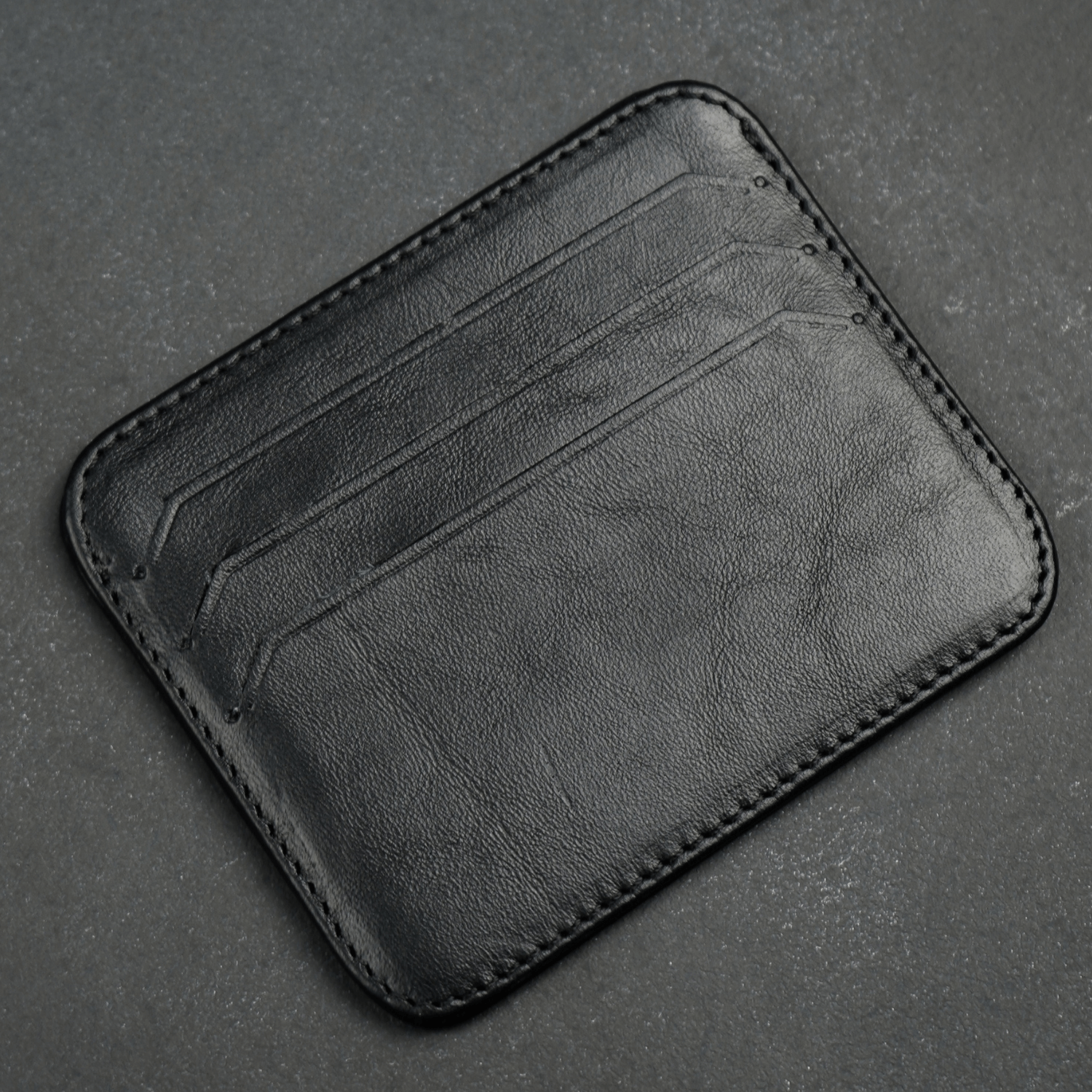 Black Leather Thin Card Holder Wallet - LEATHERE