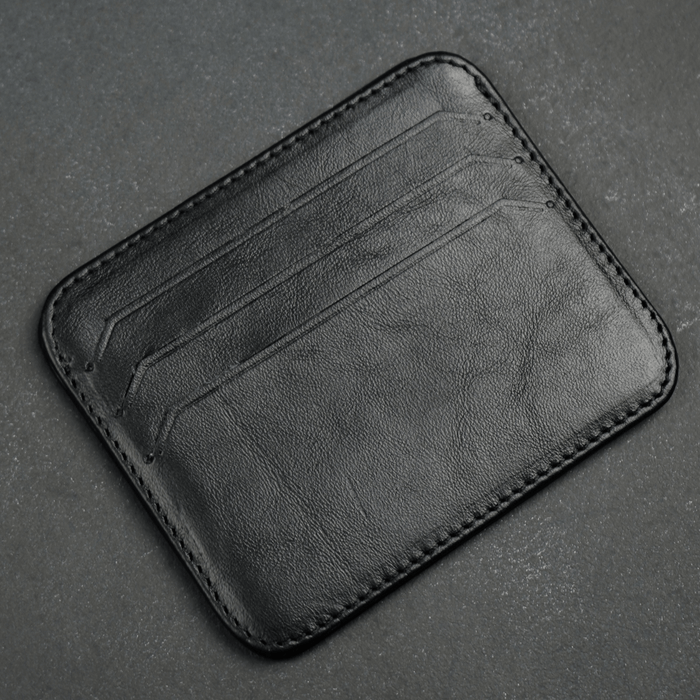 Black Leather Thin Card Holder Wallet - LEATHERE