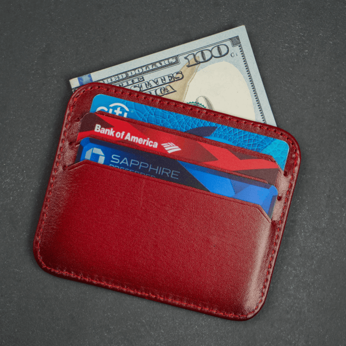 Red Leather Thin Card Holder Wallet - LEATHERE