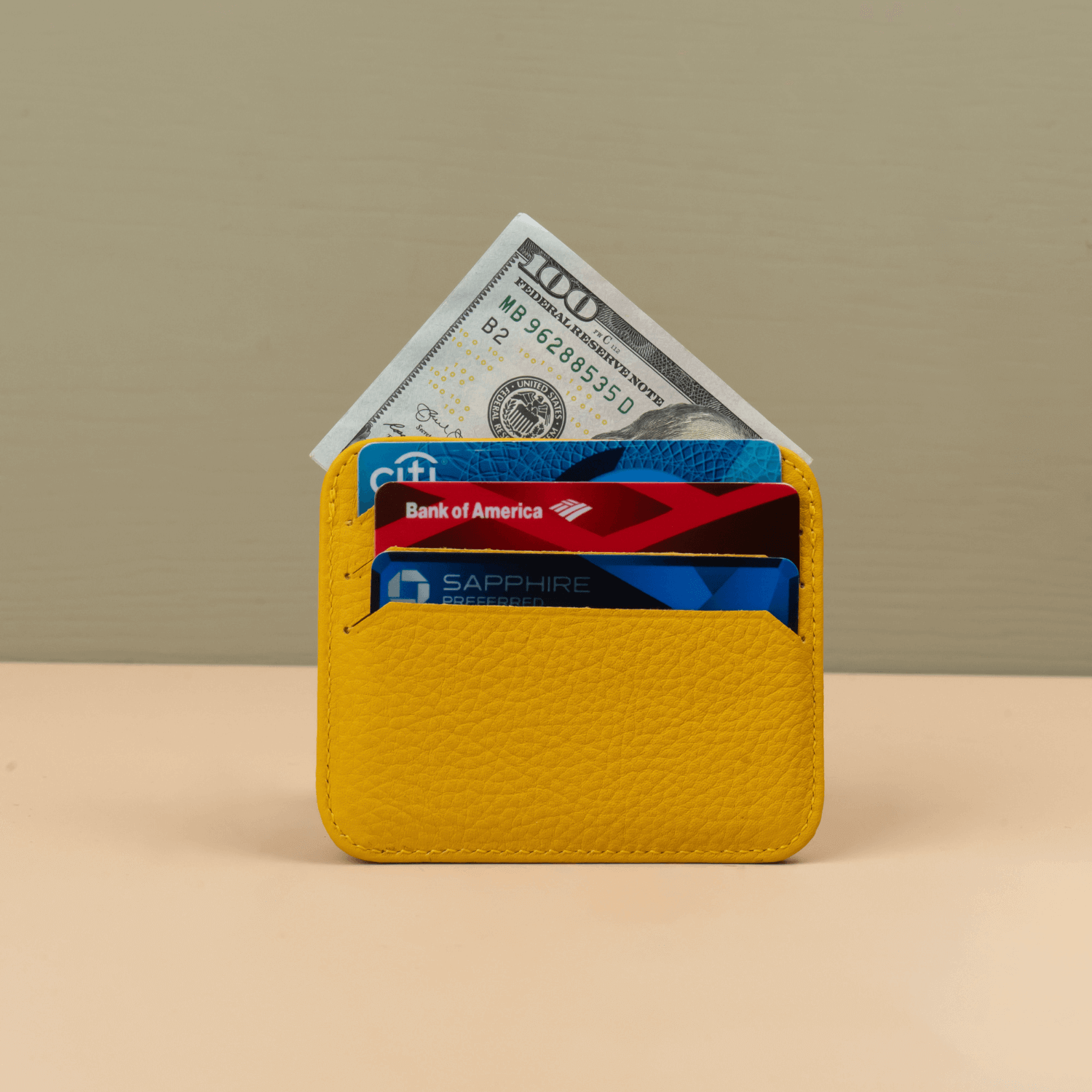 Yellow Leather Thin Card Holder Wallet - LEATHERE