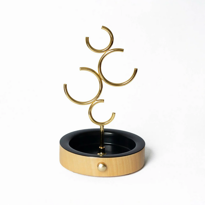 HOOP - Jewelry Holder / Organiser / Black and Gold / Wooden Base / Earring and Ring Display