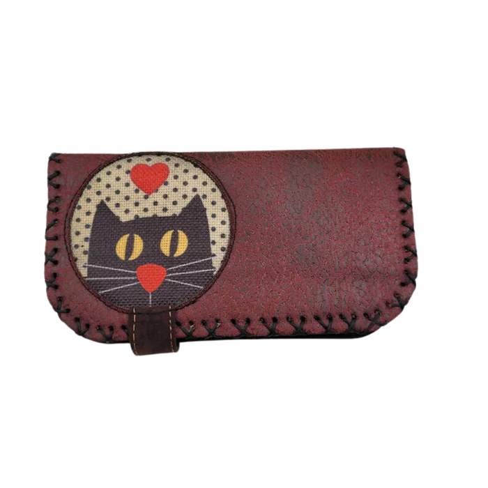 Black Cat Leather Wallet|Bohemian Nubuck Small Bag|Vegan Money Bag|Authentic Card Holder|Handmade Wallet for Women|Eco Friendly Coin Purse