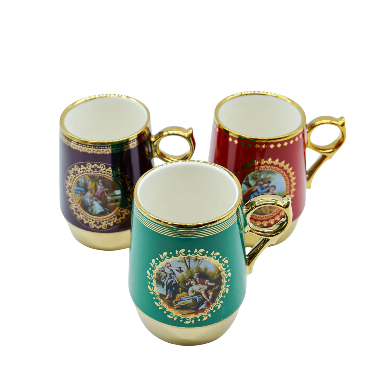 Set of Handcrafted Vintage-Style Decorative Mugs