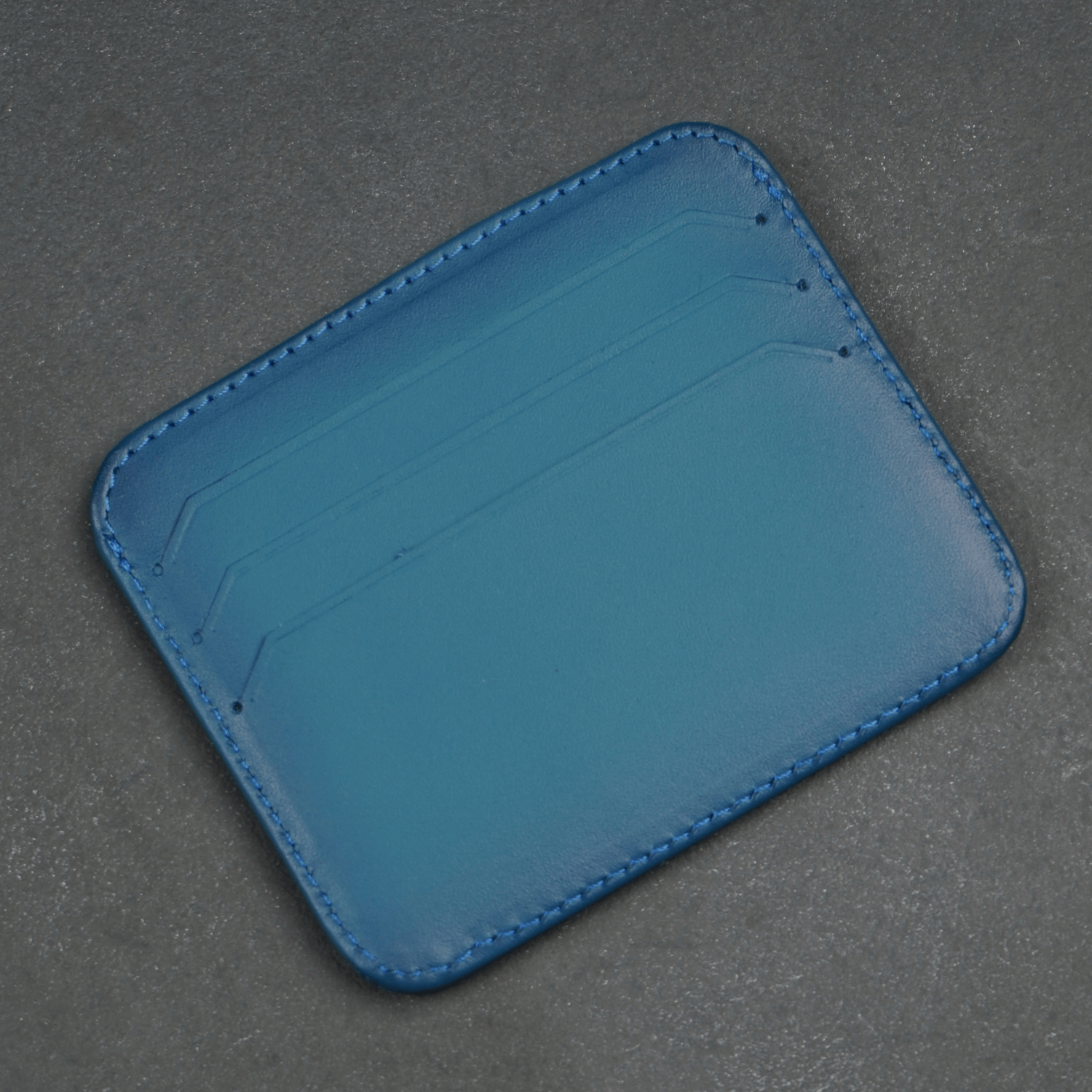 Blue Leather Thin Card Holder Wallet - LEATHERE