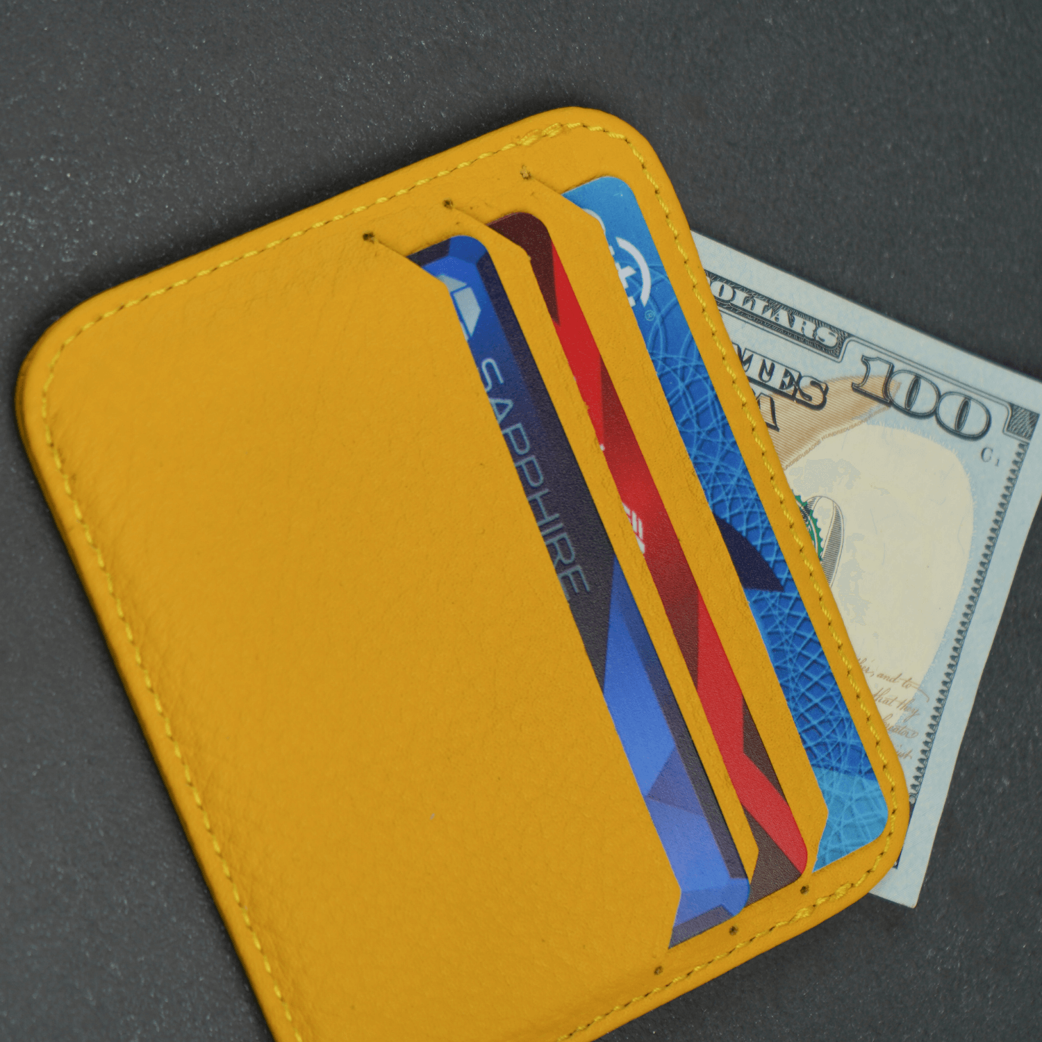 Yellow Leather Thin Card Holder Wallet - LEATHERE