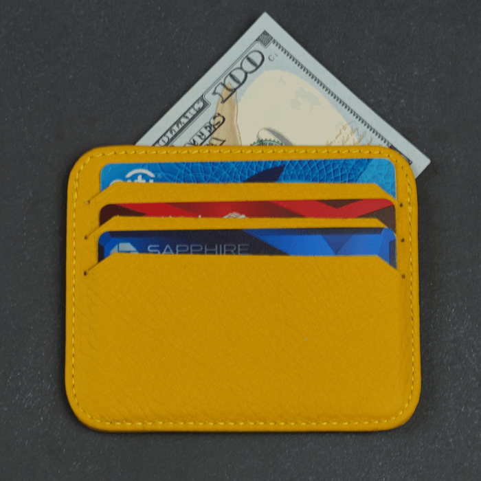 Yellow Leather Thin Card Holder Wallet - LEATHERE