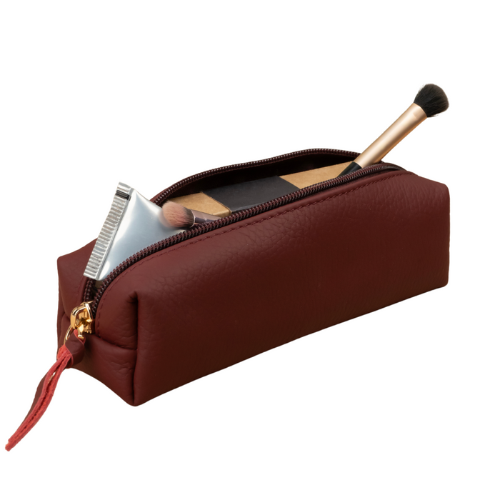 Elegant Leather Makeup Bag - Burgundy - Aurora