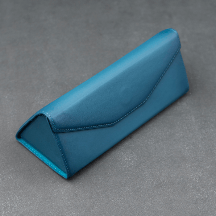 Dark Blue Black Leather Sunglasses Case - LEATHEREE