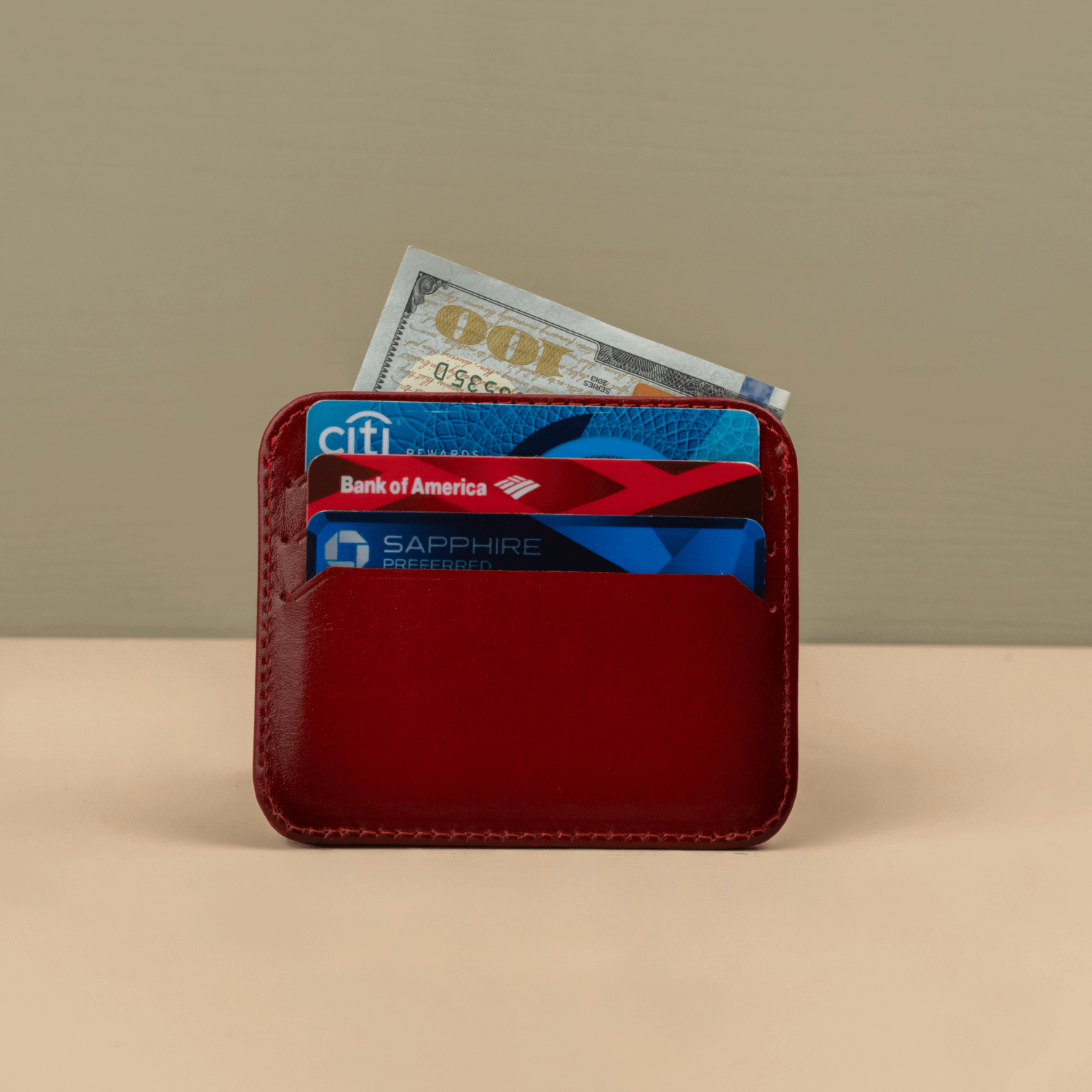 Red Leather Thin Card Holder Wallet - LEATHERE